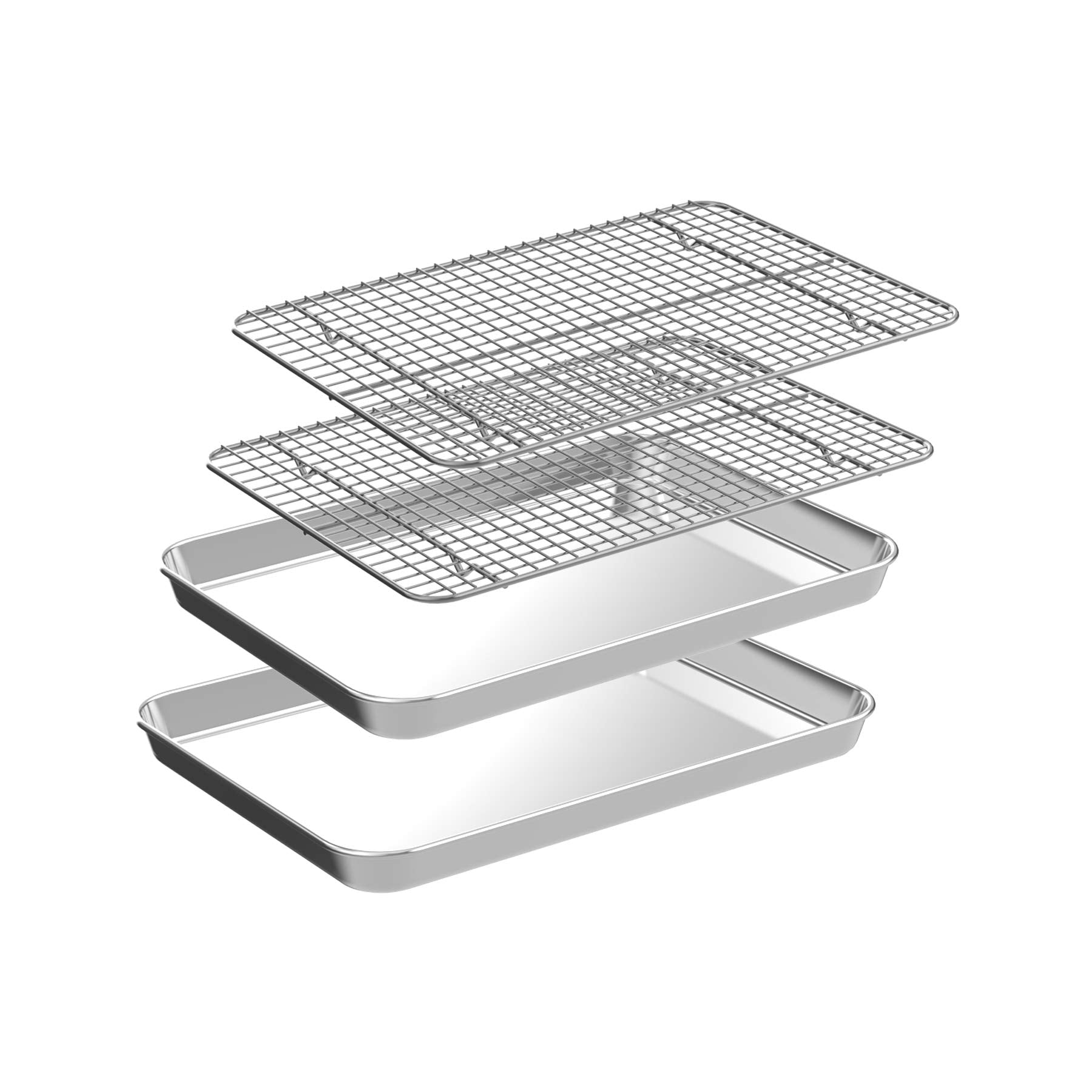 Small Baking Sheet with Rack Set [2 Cookie Sheets + 2 Baking Racks], CEKEE Stainless Steel Small Baking Pan and Grill Rack - Rus