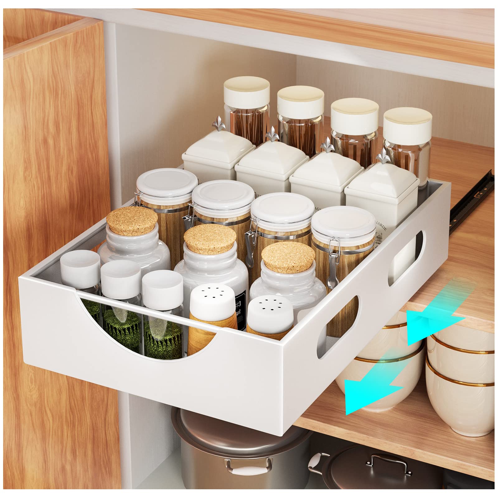 Caktraie Pull Out Cabinet Organizer Fixed With Adhesive, Slide Out Drawer Storage Shelves - 10.8'' W X 15.15'' D Heavy Duty Pull