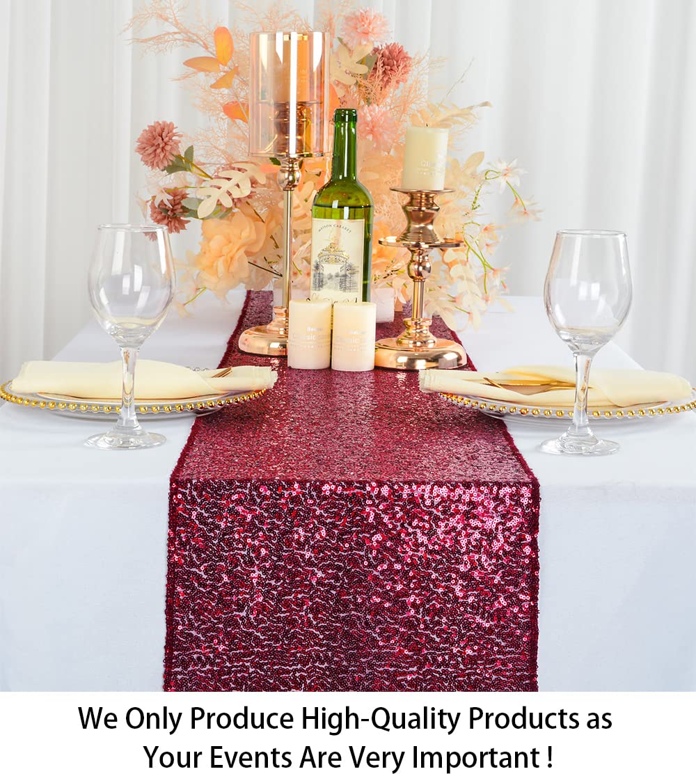 Shidianyi Burgundy 12X72-Inch Christmas Table Runner Sequin Table Runners Burgundy Party Table Decorations Pack Of 1 Wedding Tab