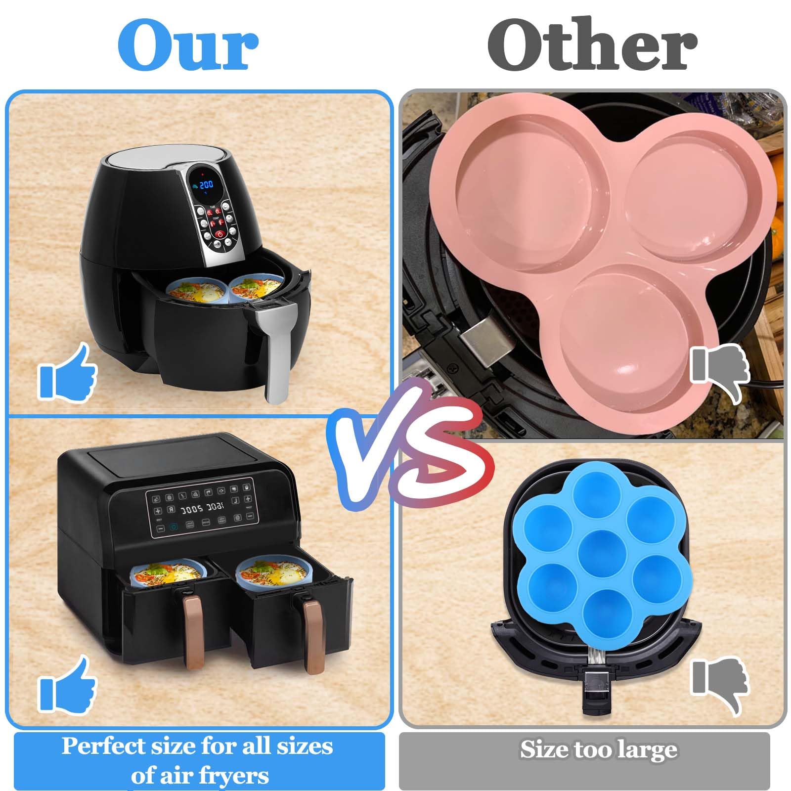 XANGNIER Silicone Air Fryer Egg Mold - 3 Pcs Nonstick BPA Free Egg Bites Pan, Dishwasher Safe, Blue
