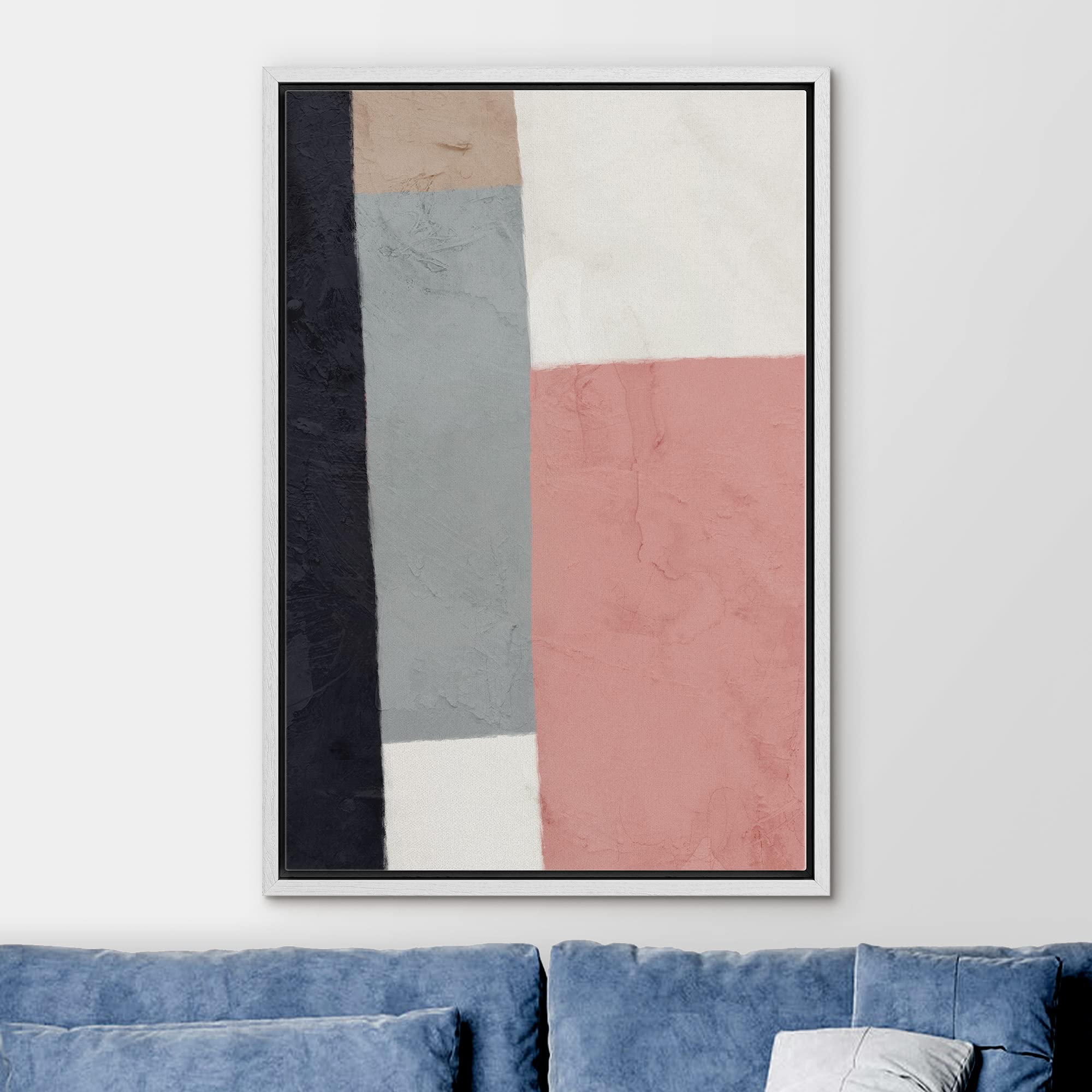 Ashbrook Framed Canvas Print Wall Art Brown, Pink And Black Pastel Polygon Collage Abstract Shapes Illustrations Modern Bohemian