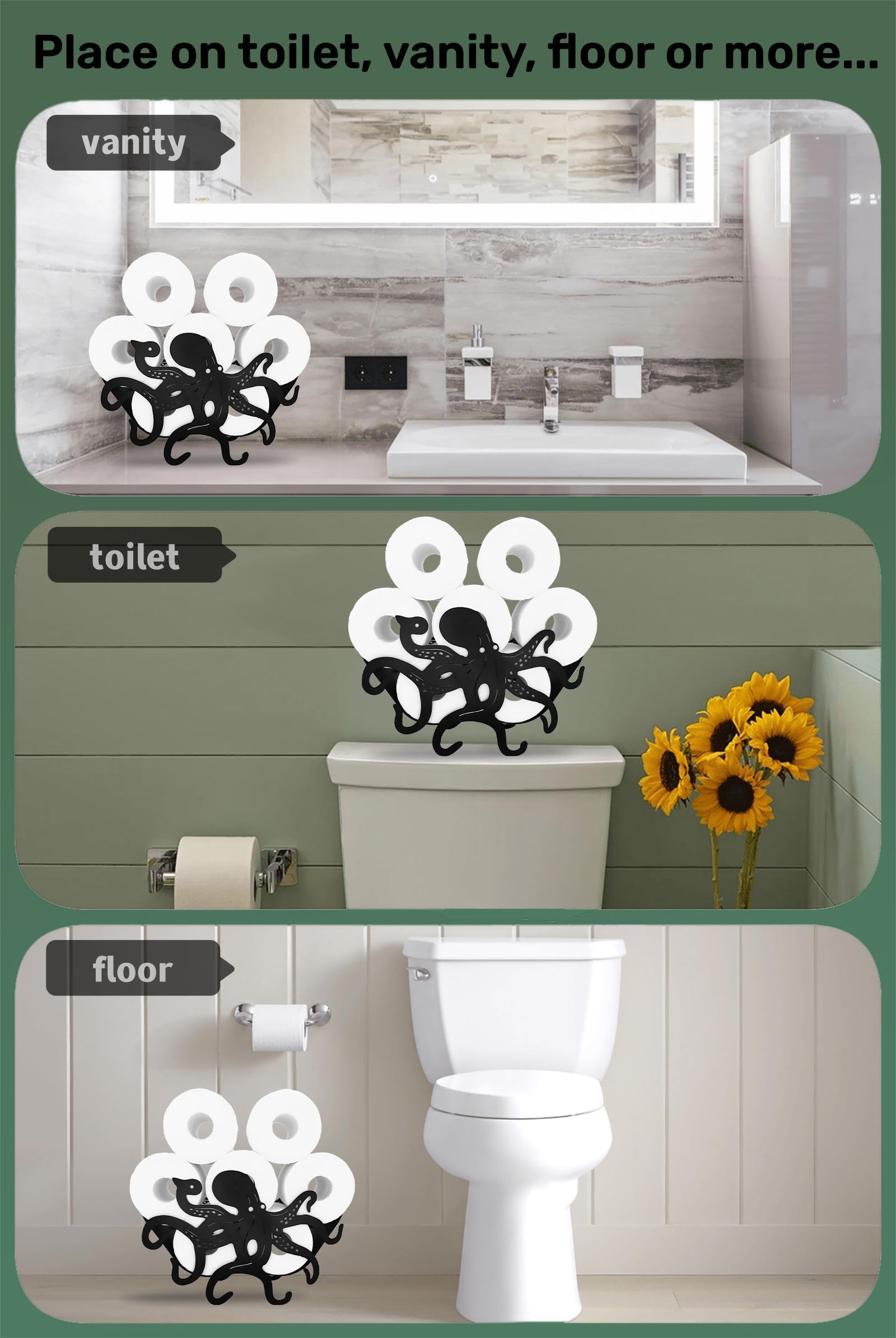 Teaeeno Funny Octopus Toilet Holder Paper Storage,Animals Storage Paper Holders For Bathroom,Freestanding Metal Animal Toilet Pa