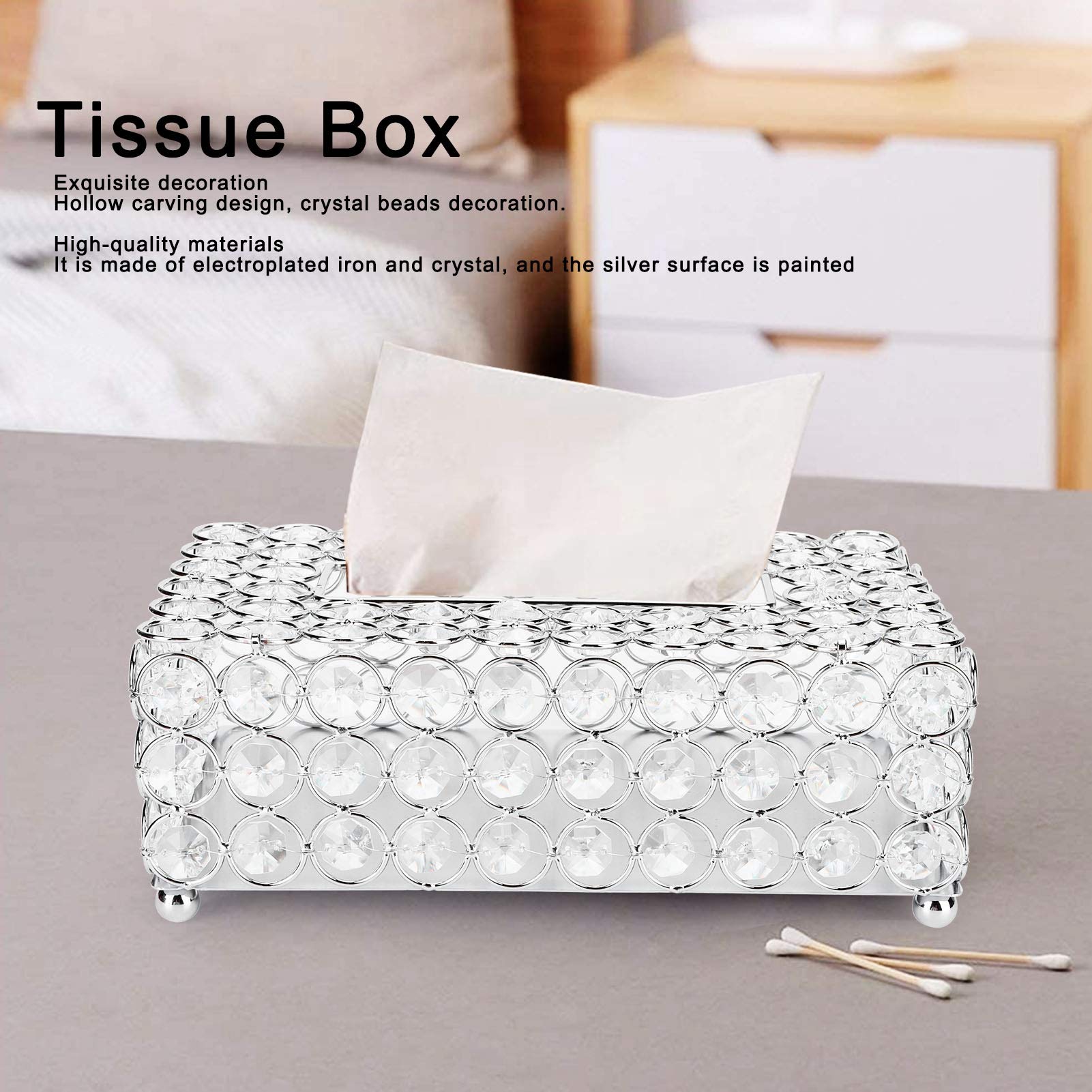 Crystal Tissue Box, Hollow-Carved Paper Rack Office Table Accessories Tissue Case Holder Wedding Decoration For Kitchen, Living