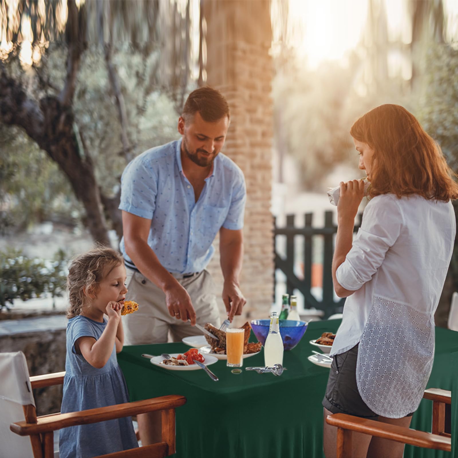 Bddc Table Skirts For Rectangle Tables 4Ft - One-Piece Hunter Green Table Covers For 4 Foot Tables, Wrinkle Resistant Ruffles El