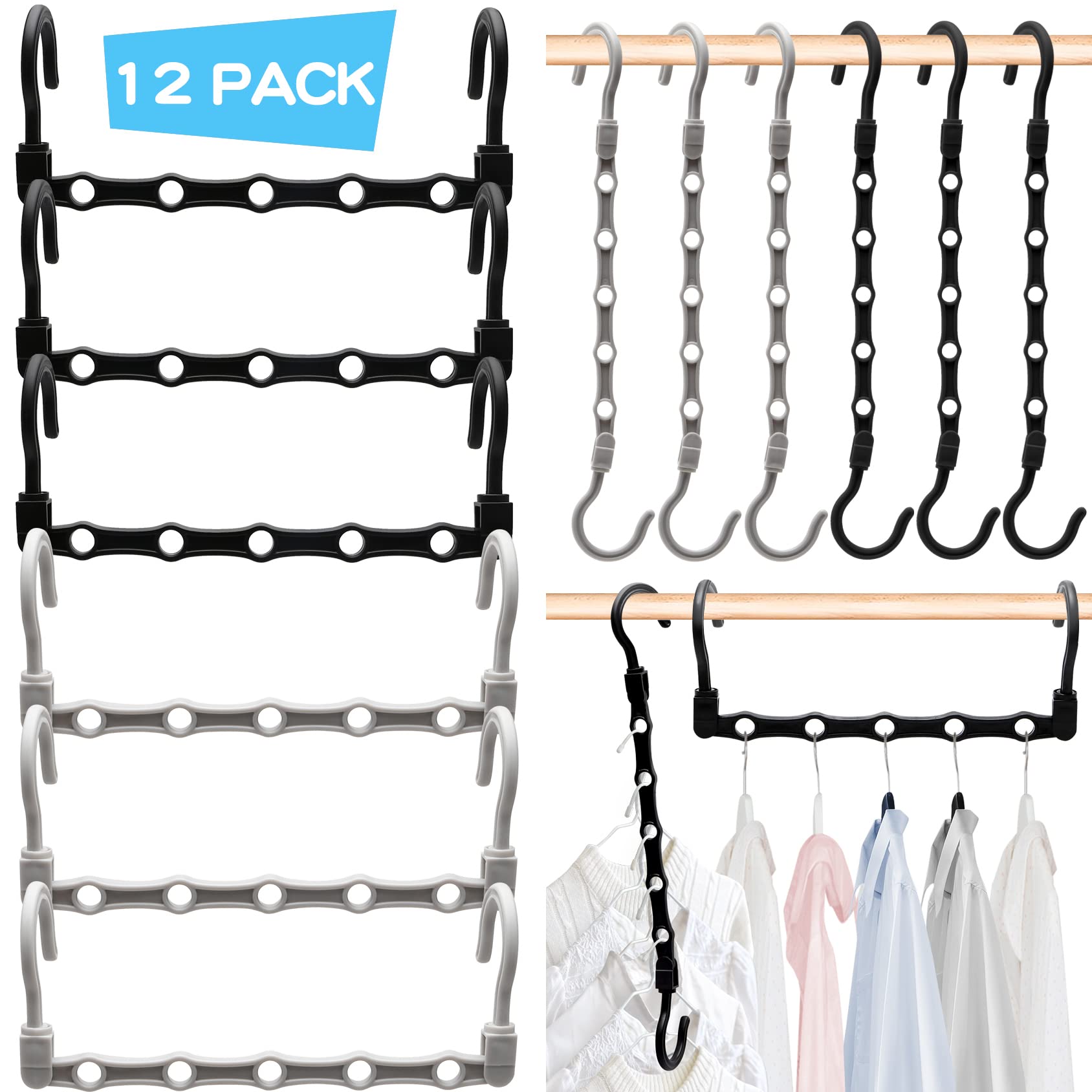 College Dorm Room Essentials: 12 Pack Stronger Organizers And Storage Hangers With 5 Holes For Heavy Clothes, Magic Space Saving