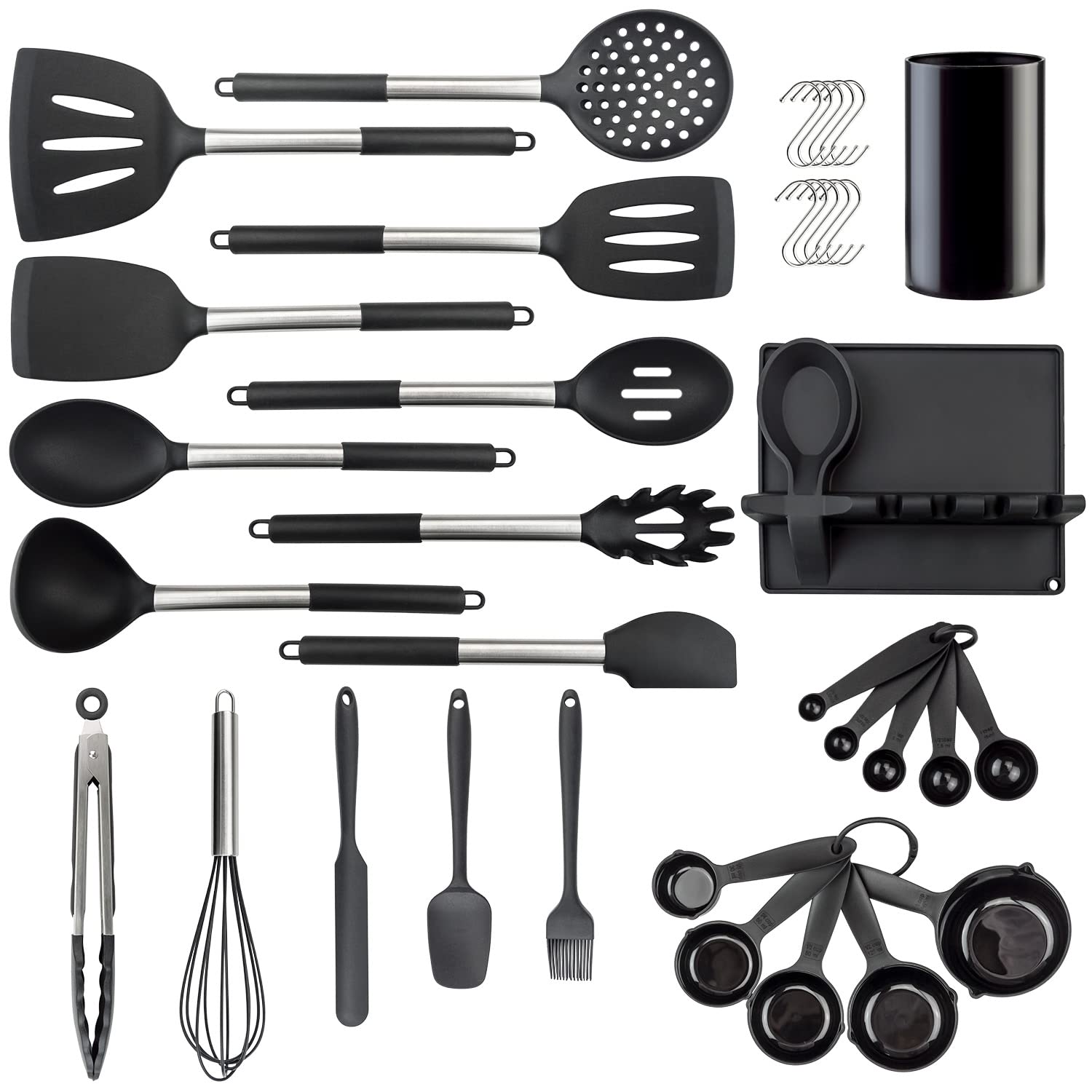 Lemuna Silicone Kitchen Utinsels Sets Heat Resistant Kitchen Utensils Set, Stainless Silicone Utensils Set For Nonstick Cookware