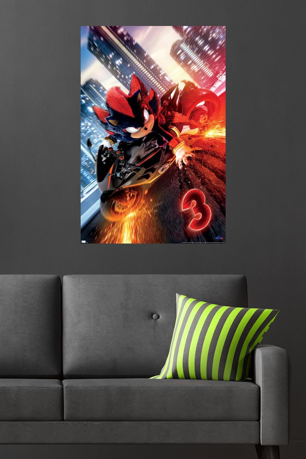 Trends International Sonic The Hedgehog 3 - Shadow Motorcycle One Sheet Wall Poster, 34L X 22.4W, Unframed Version