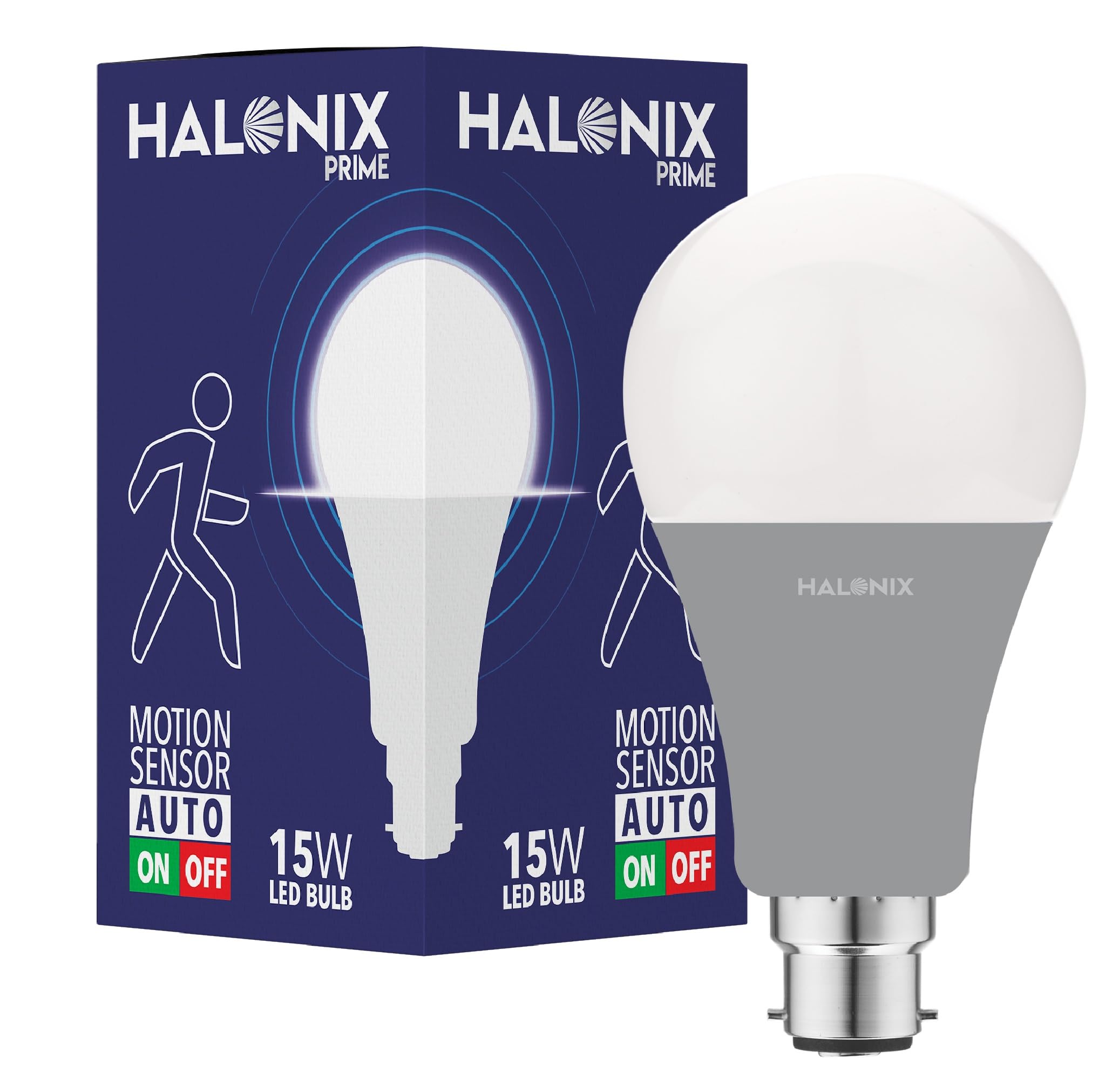 Halonix 15W Motion Sensor Led Bulb | Color6500K White | Auto On Auto Off Light | Motion Sensor Light | Pack Of 1 | BaseB22