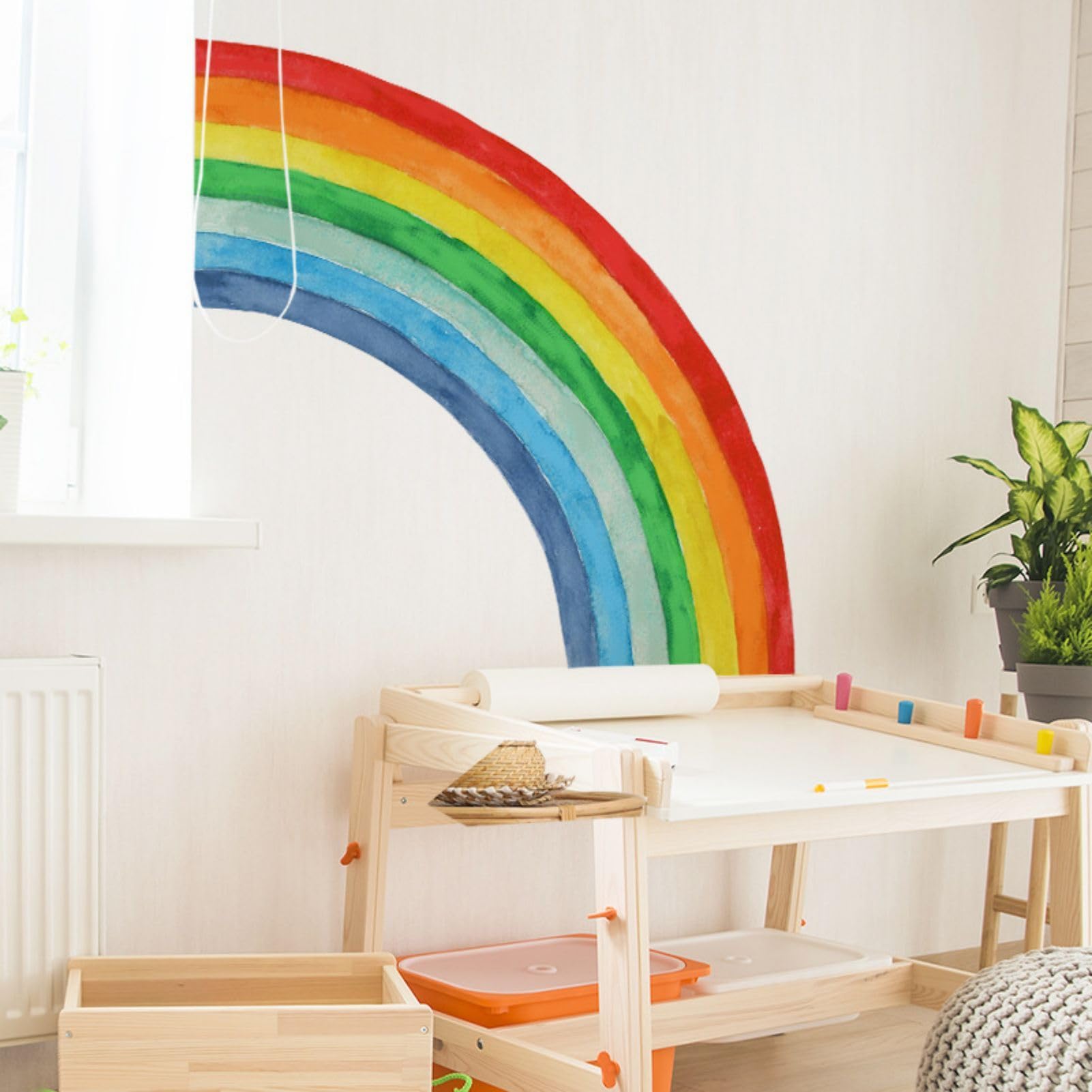 Eutecado Rainbow Wall Sticker Watercolor Rainbow Wall Decals For Girls Room Nursery, Large Rainbow Removable Wall Art Murals Pee