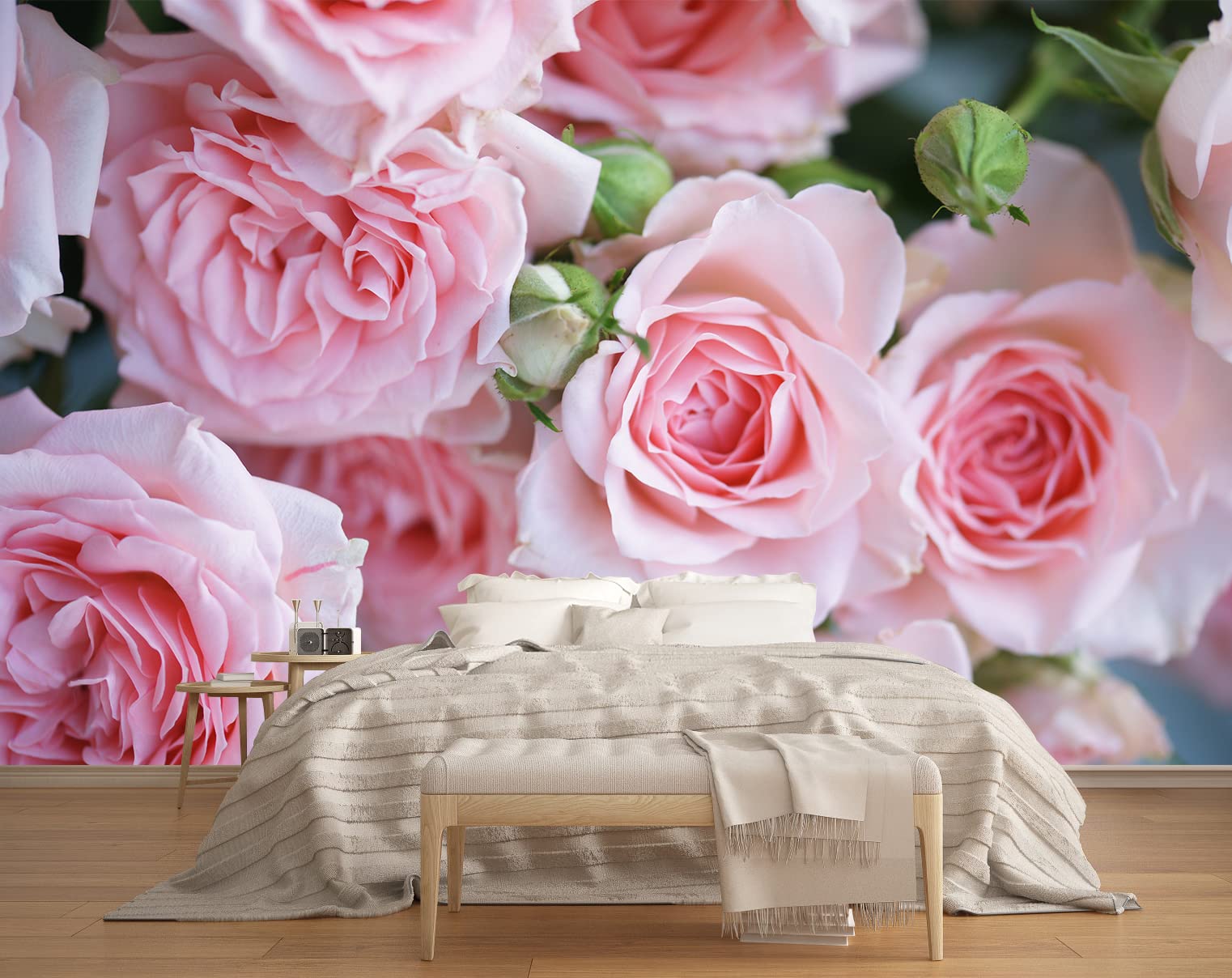 MFWFM Soft Pink Roses Wall Mural Wallpaper for Bedroom Living Room Nursery (Not Peel n Stick)