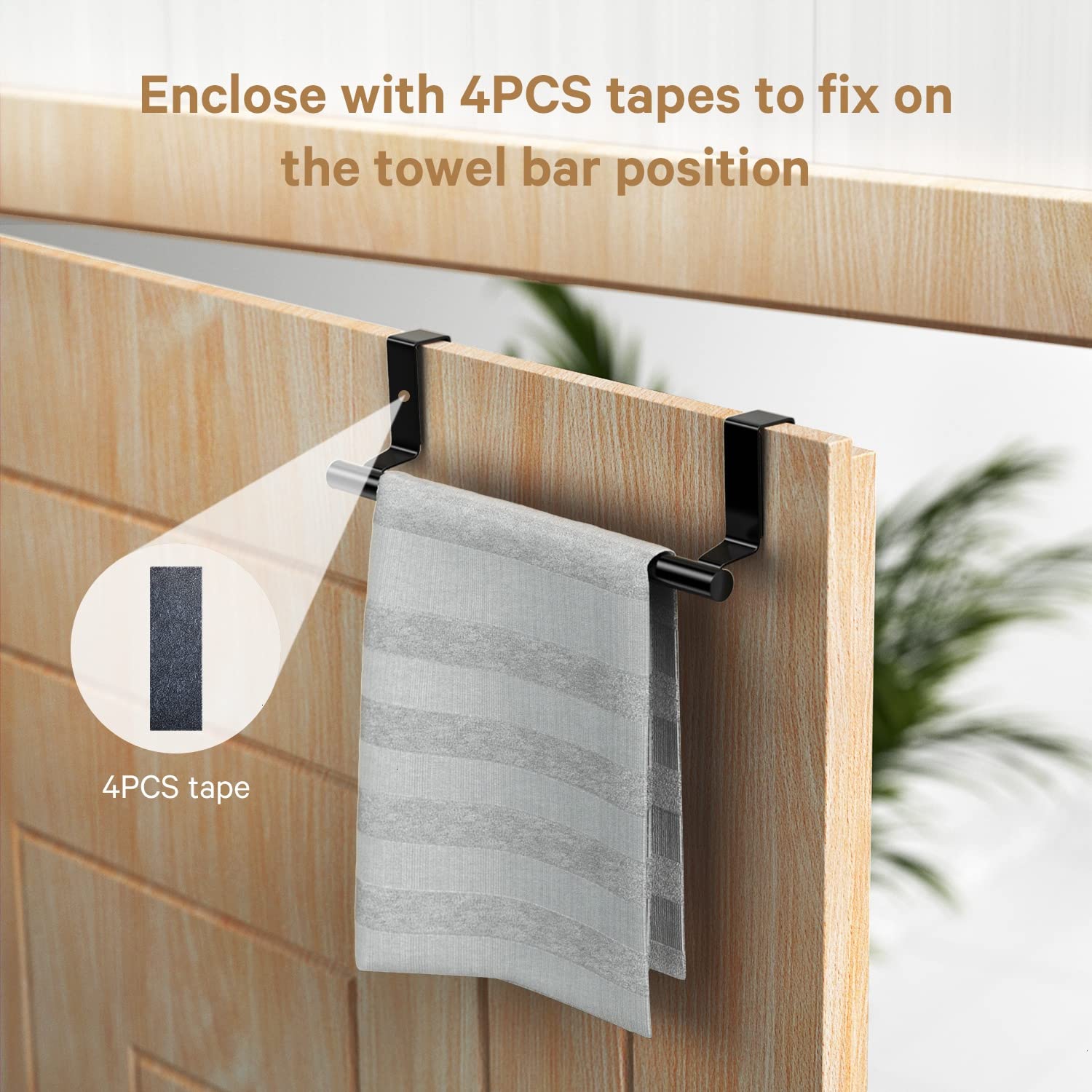 Mosuch Stainless Steel Over Door Towel Rack Bar Holders For Universal Fit On Over Cabinet Cupboard Doors 2 Pack (Black)