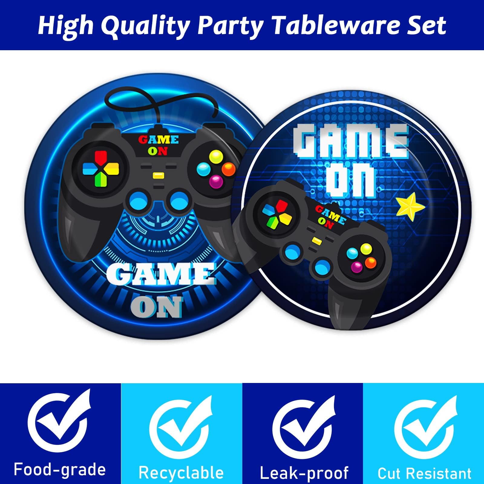 96 Pcs Video Game Party Supplies Paper Plates Napkins Gaming Party Birthday Decorations Favors For Kids Gaming Serves 24