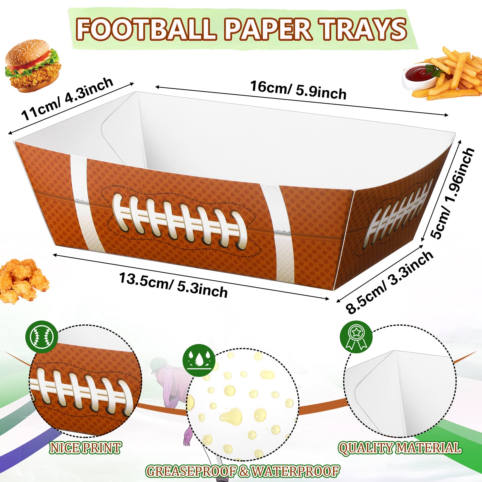 Pajean 100 Pcs Football Py Supplies 1.1 Lb 50 Paper Food Trays Serving Boats With Grease Resistant Liner Papers Waxed Deli Sheet