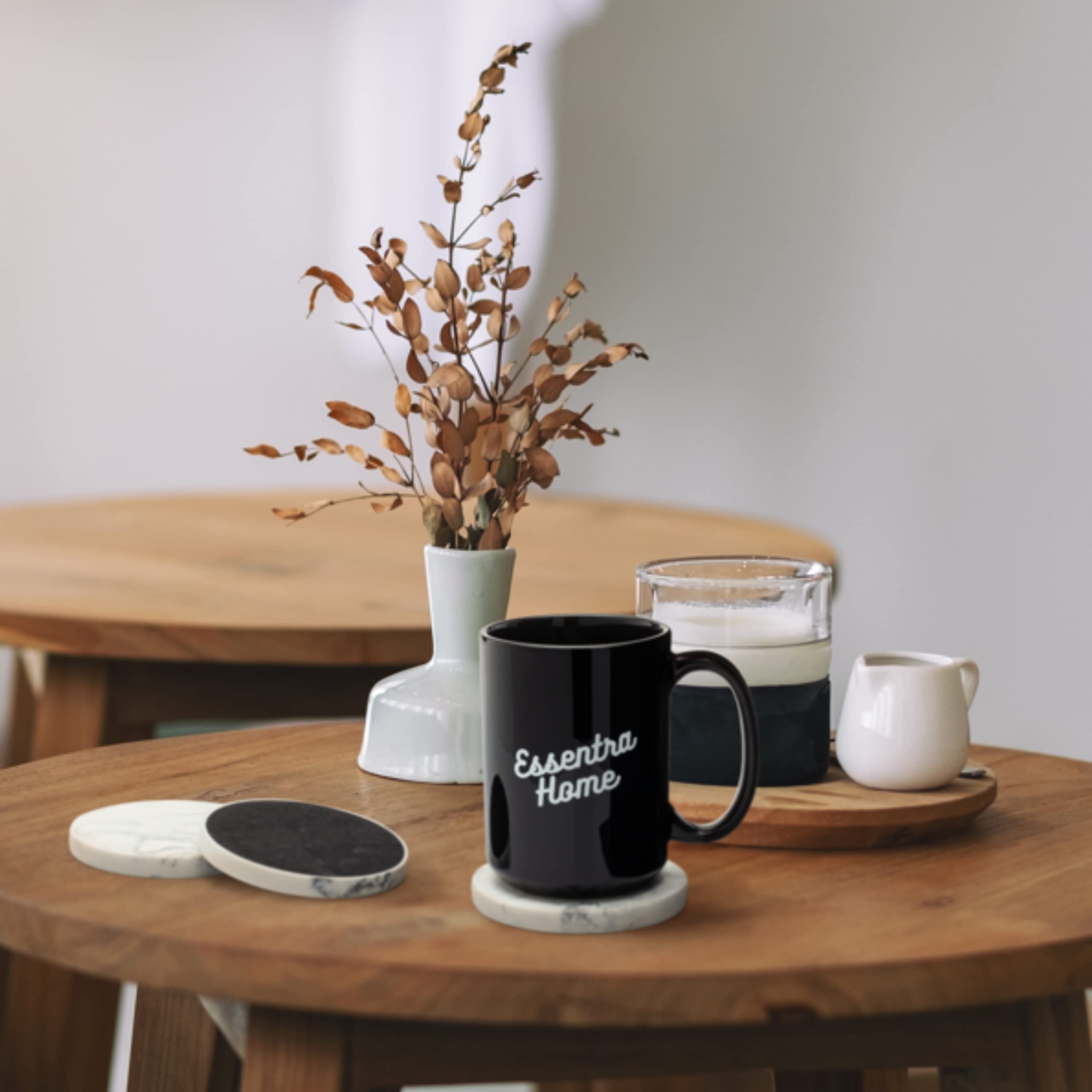 Essentra Home Set Of 6 White Marble Coasters For Drinks, Soft Felt Bottom Protects Your Furniture From Scratches, Absorbent 4 In