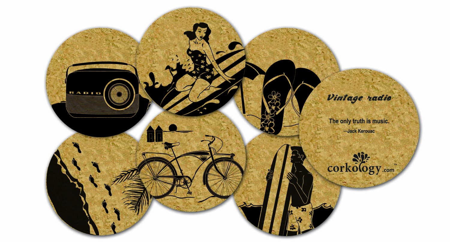 Corkology Beach Life Coaster Set, Cork