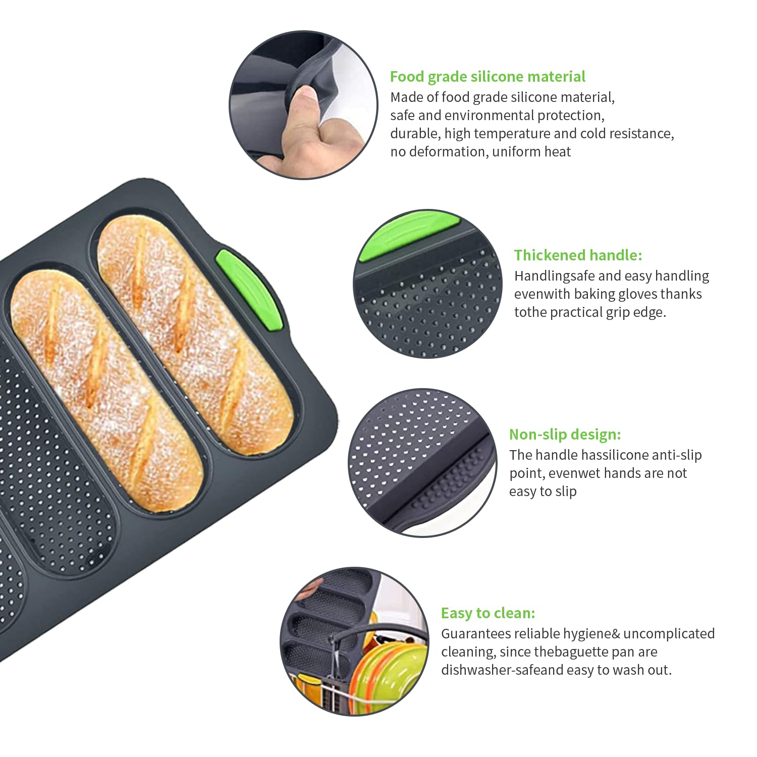 Tyui Silicone Bread Pan For Baking Bread Mold With Four Hole,Nonstick &Easy Clean&Heat Resistant Silicone Loaf Pan,For Home Hand