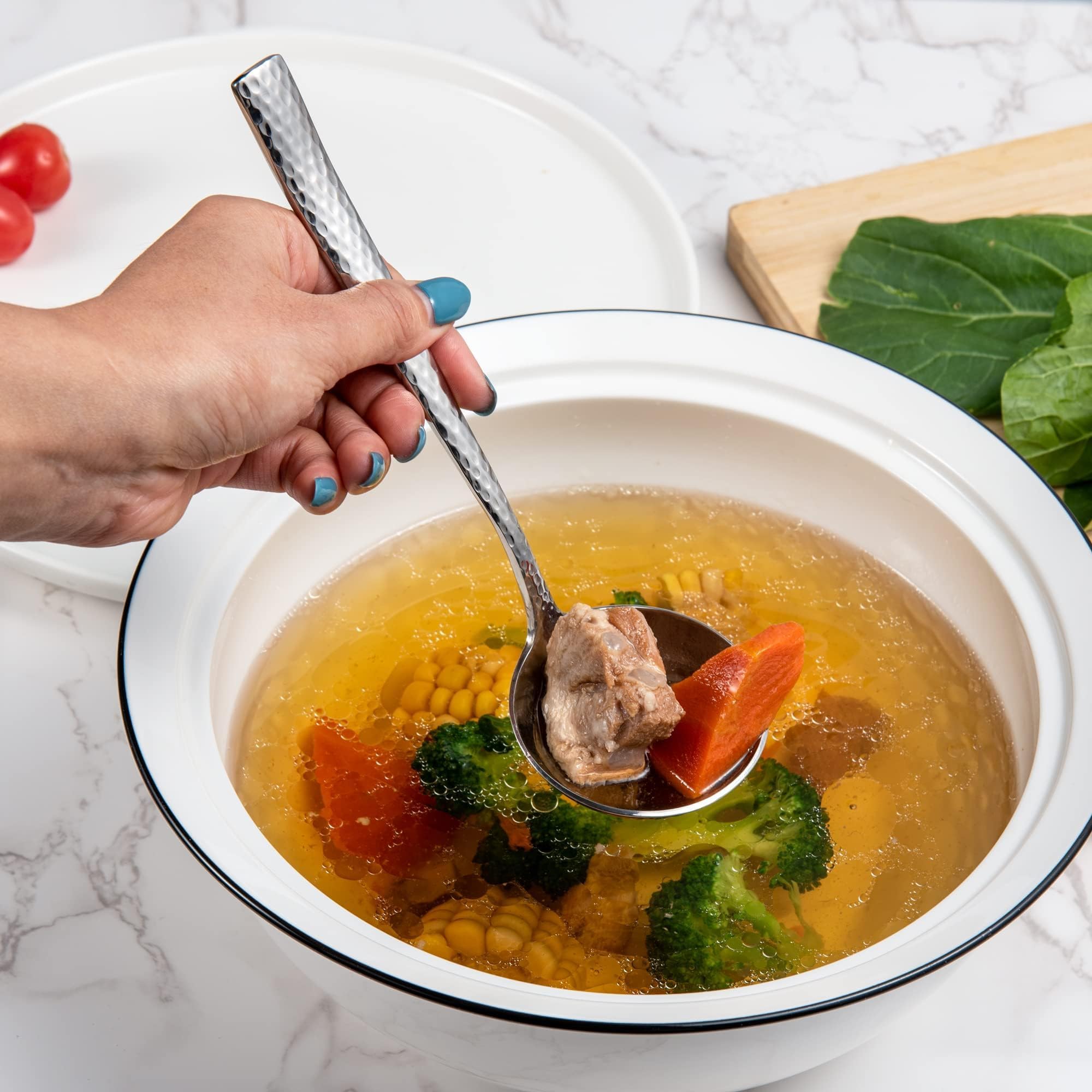 Imeea Hammered Gravy Ladle Small Sauce Ladle 18/10 Stainless Steel Small Ladle For Serving 7.6-Inch Gravy Boat Ladle (Silver)