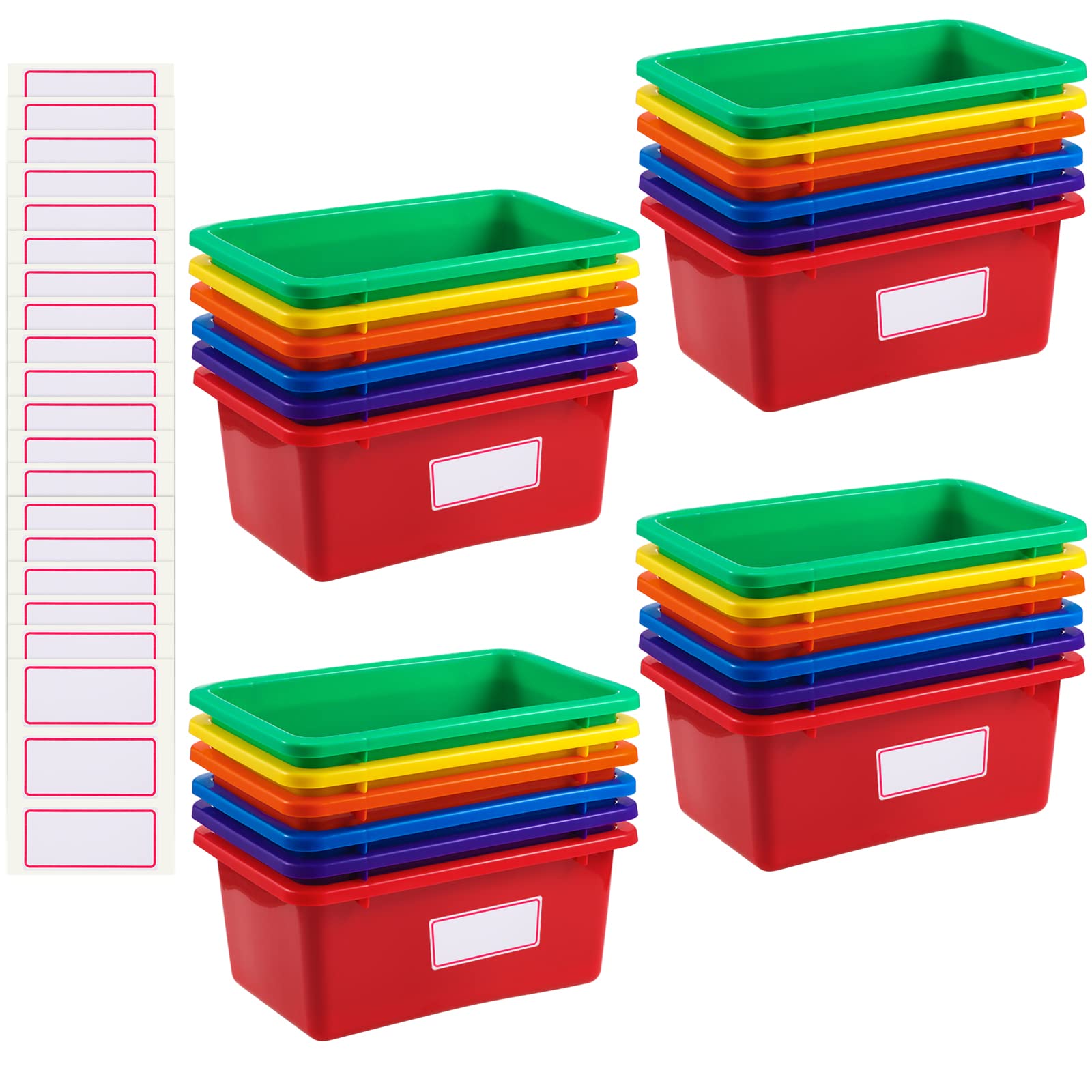 Outus 24 Pcs Plastic Cubby Bins Bulk for Classroom Organization Small Stackable Book Bins Toy Organizer Storage Box Tubs Contain