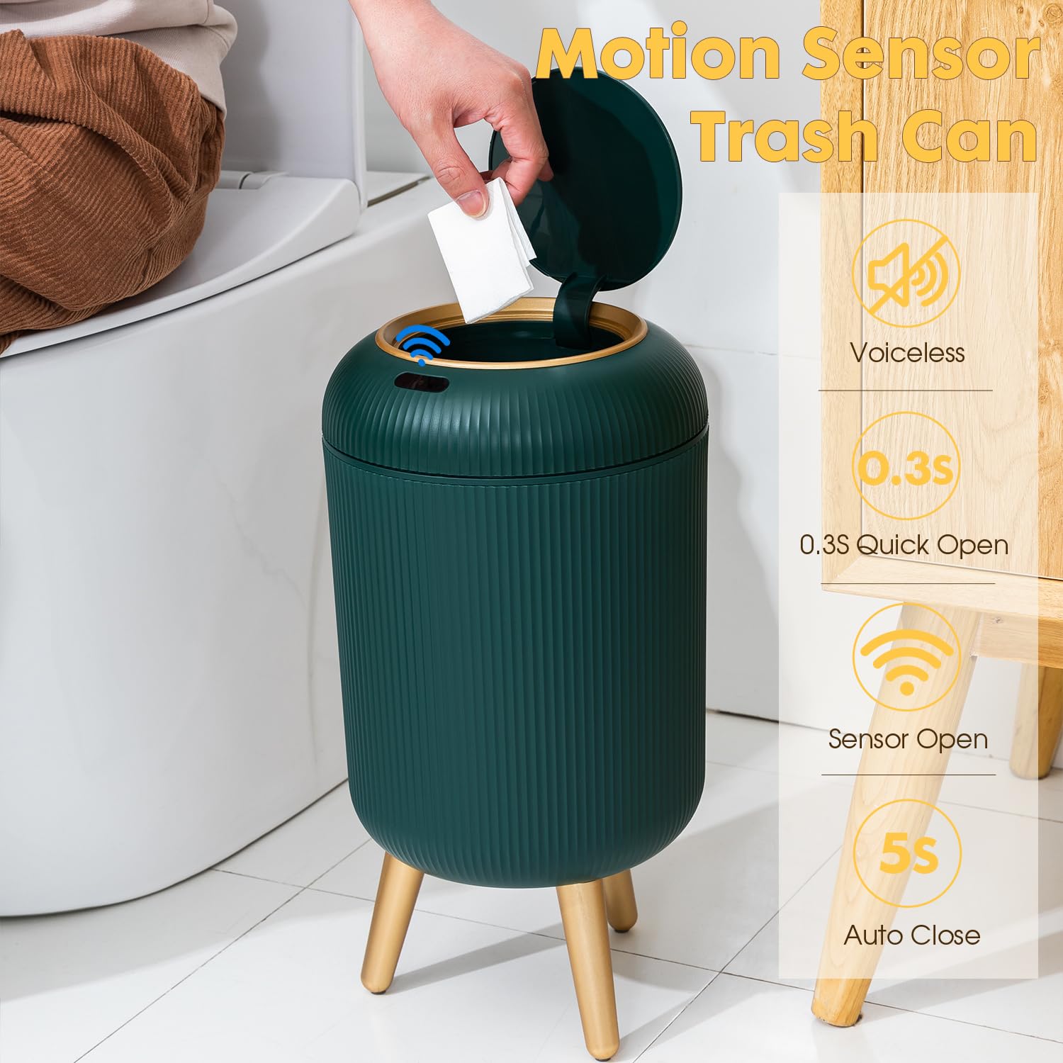 Onlcuk Smart Touchless Bathroom Trash Can, 3 Gallon / 11L Automatic Motion Sensor Garbage Can With Lid Electric Small Mini Trash