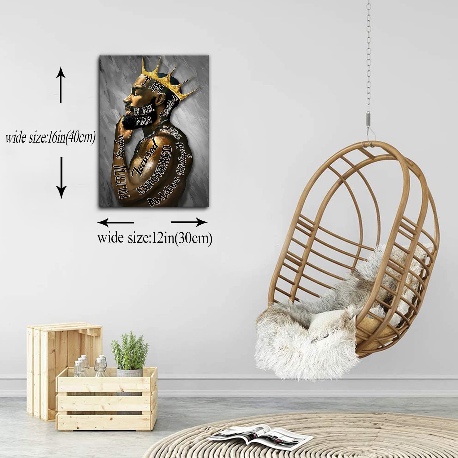 Framed African American Wall Art Man Portrait Wall Art Inspirational Black Man Motivational Quotes Afro King Poster Abstract Can