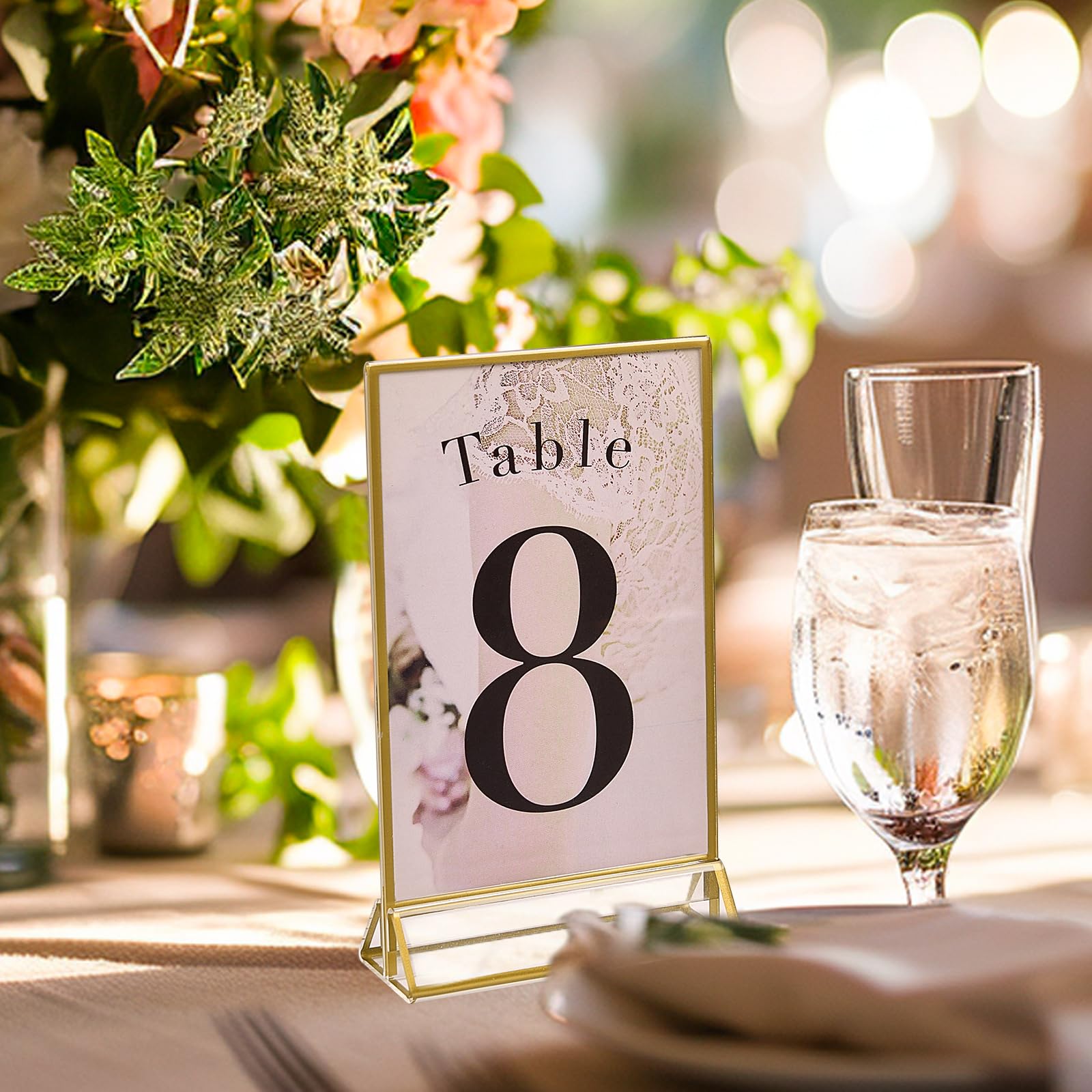Uniqooo Acrylic Sign Holders With Golden Border, Portrait View, Pack Of 6 | 4X6 Inches Double Sided Clear Frame, Perfect For Wed