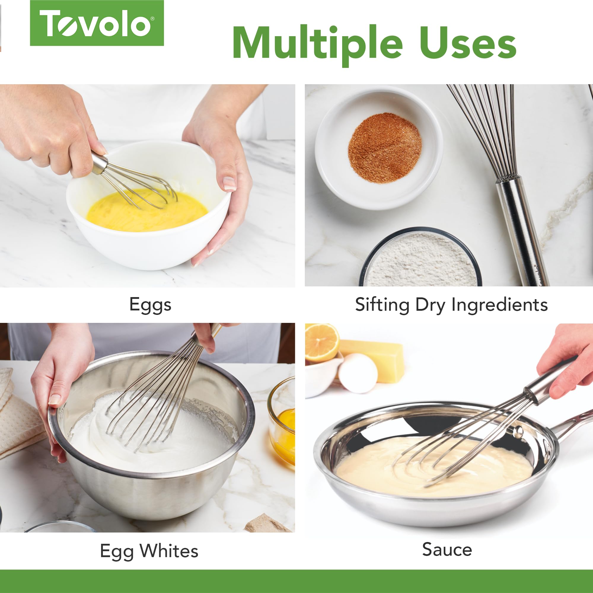 Tovolo Stainless Steel Whisk Set - 5 Sizes (6" to 12") - Dishwasher Safe Kitchen Tools for Cooking, Mixing, and Whipping