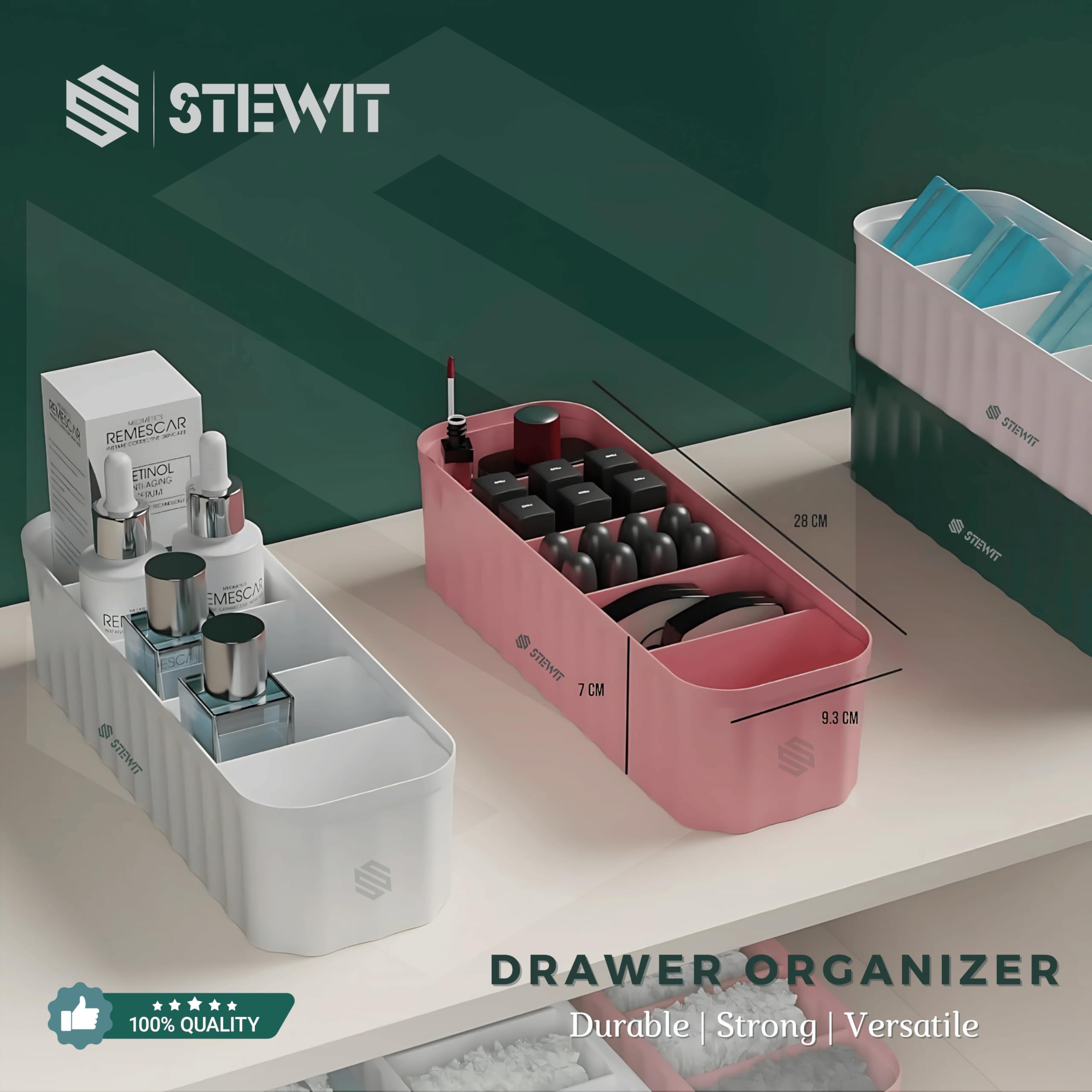 Stewit Drawer Organizers For Undergarments, Socks, Bras, Ties, Scarves, Wardrobe Storage Box Kitchen Tools (4 Pcs, Multicolor)