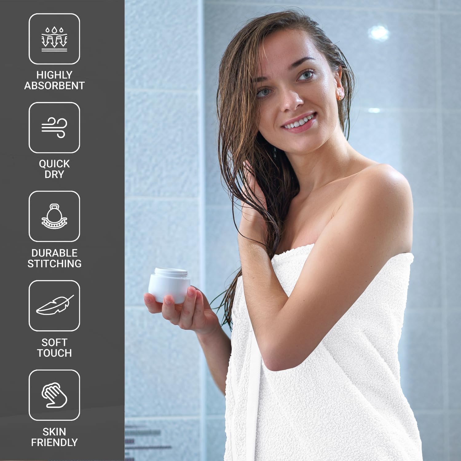 Oakias 600 Gsm Bath Sheets 2 Pack White 35X70 Bath Towels - 100% Ring Spun Cotton Soft Extra Large Bathroom Towels - Highly Abso