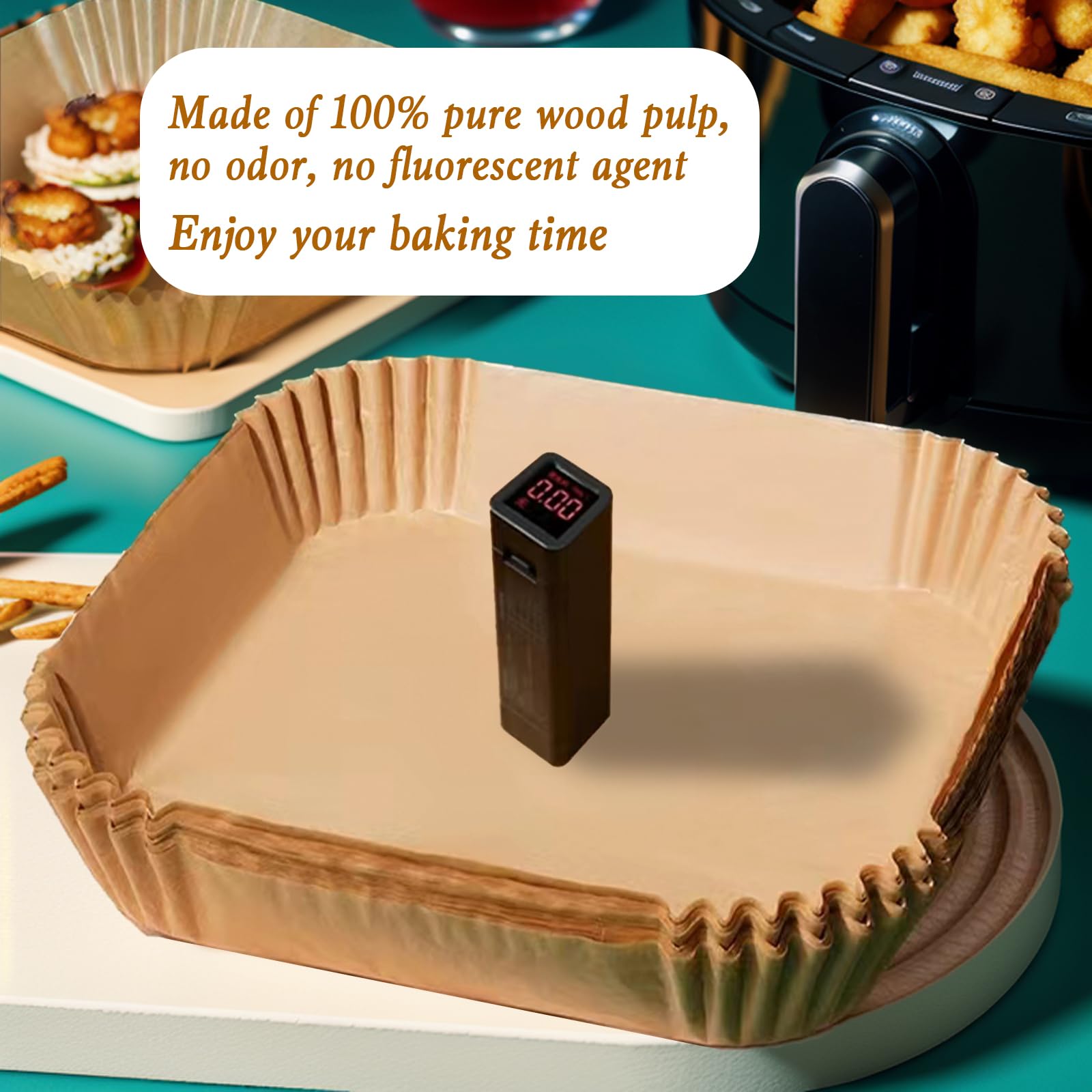 Square Air Fryer Liners Disposable, 100Pcs Nonstick Parchment Paper Liners Air Fryer Paper Liners For 2-5 Qt Air Fryer Baking Ro