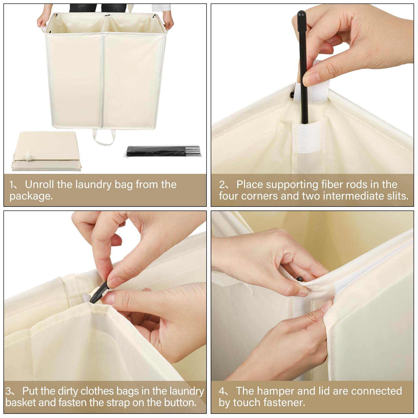 Double Laundry Hamper With Lid And 4 Removable Laundry Bags, Collapsible Laundry Hamper 2 Section Dirty Clothes Hamper With Hand