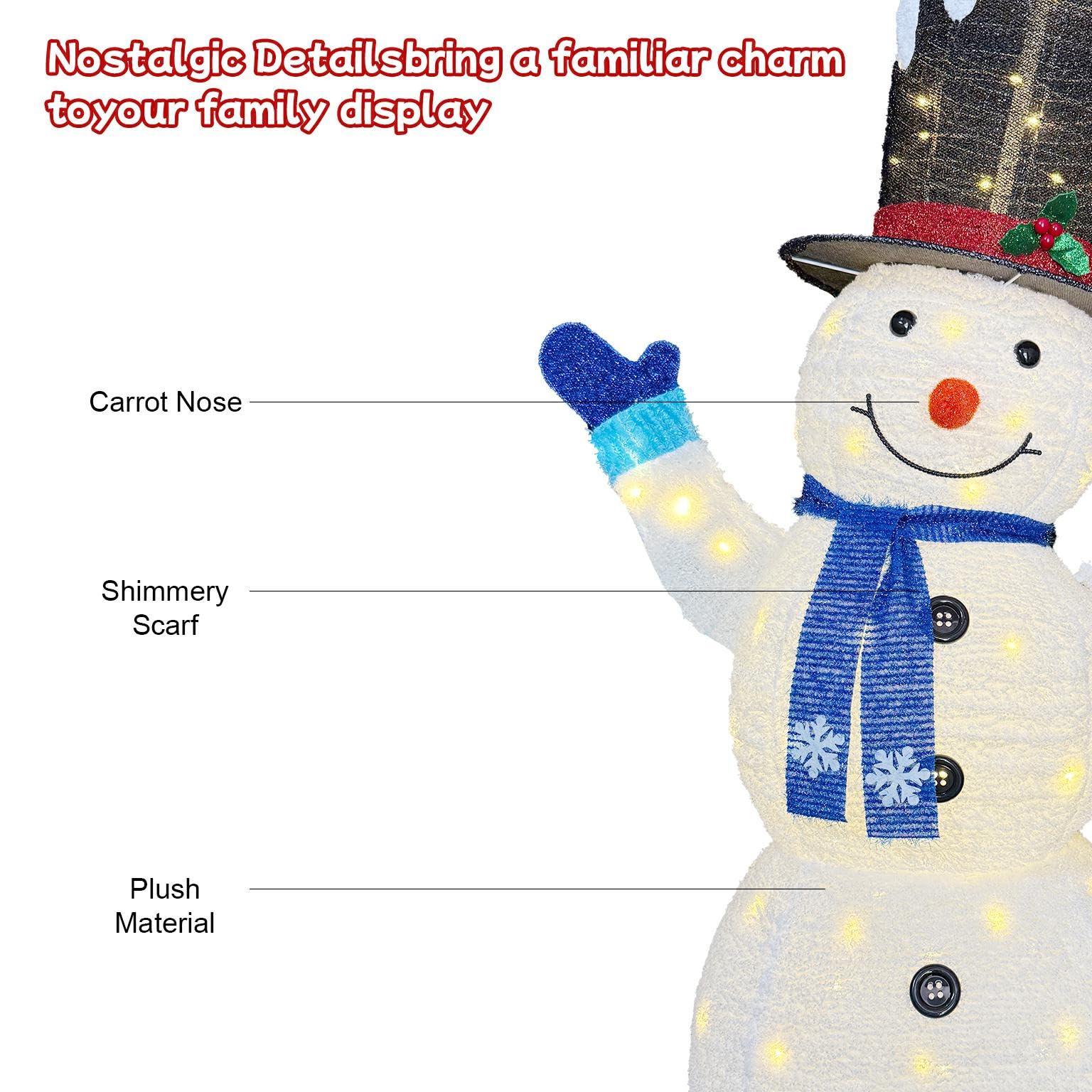 Christmas Snowman Lantern Set - 3-Piece Outdoor Velvet LED Lanterns with Warm White Lights & Transformer, 62/60/35 inch Holiday