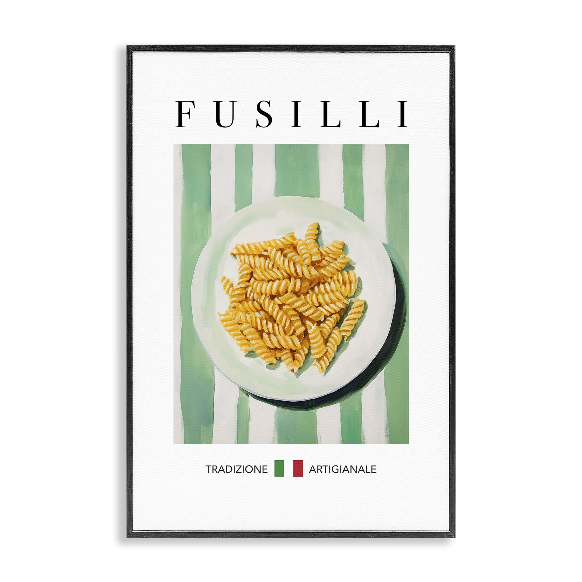 Framed Giclee Art (1.5 D) from USA by Artist Andreas Magnusson - Traditional Fusilli Pasta, Textured Jet Black, 12 x 18 - Read