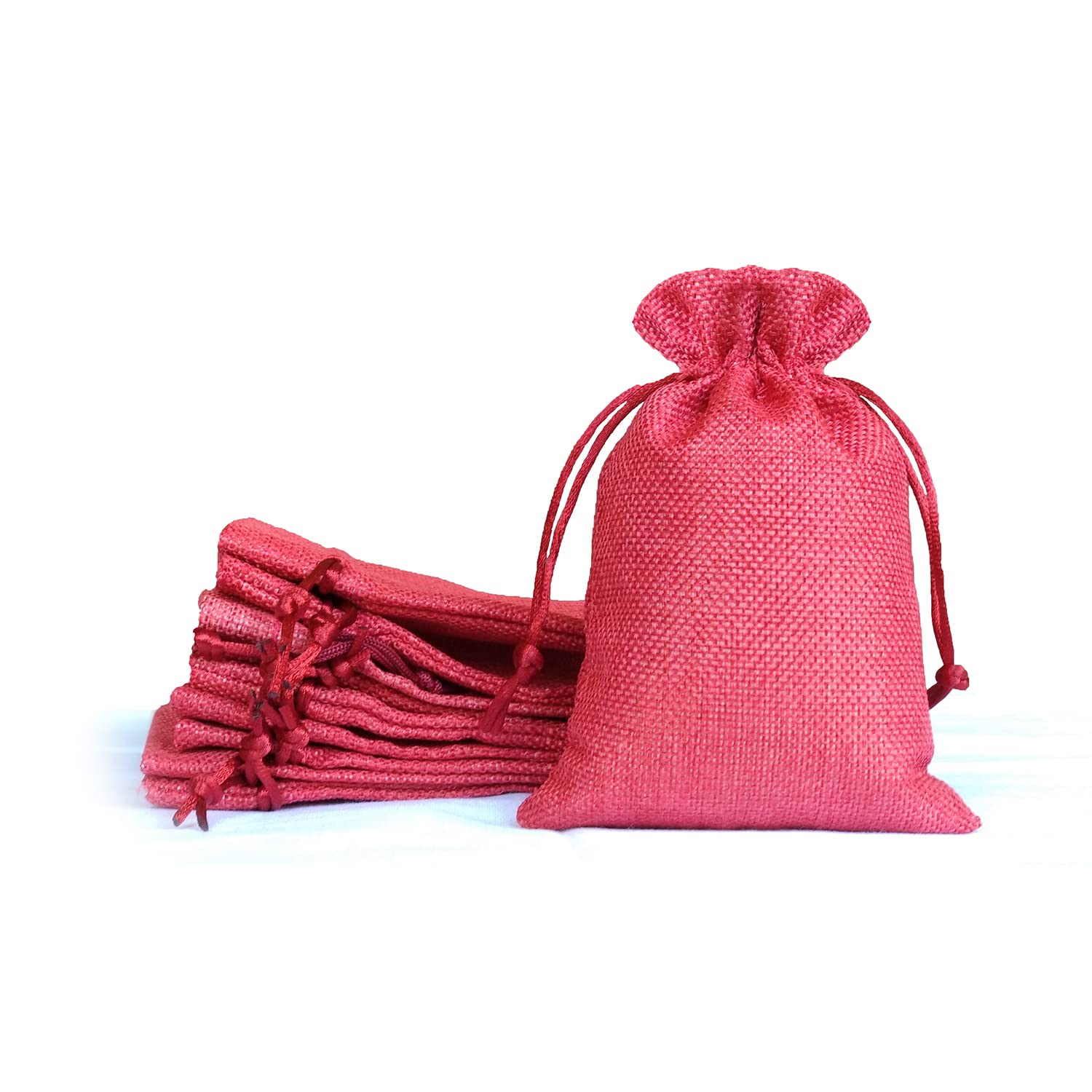 Lifekrafts Pink jute Linen Pouches Birthday and Party Favour Bags Potlis for Functions, Baby Showers, Candy Bags Size-20x25 cm (