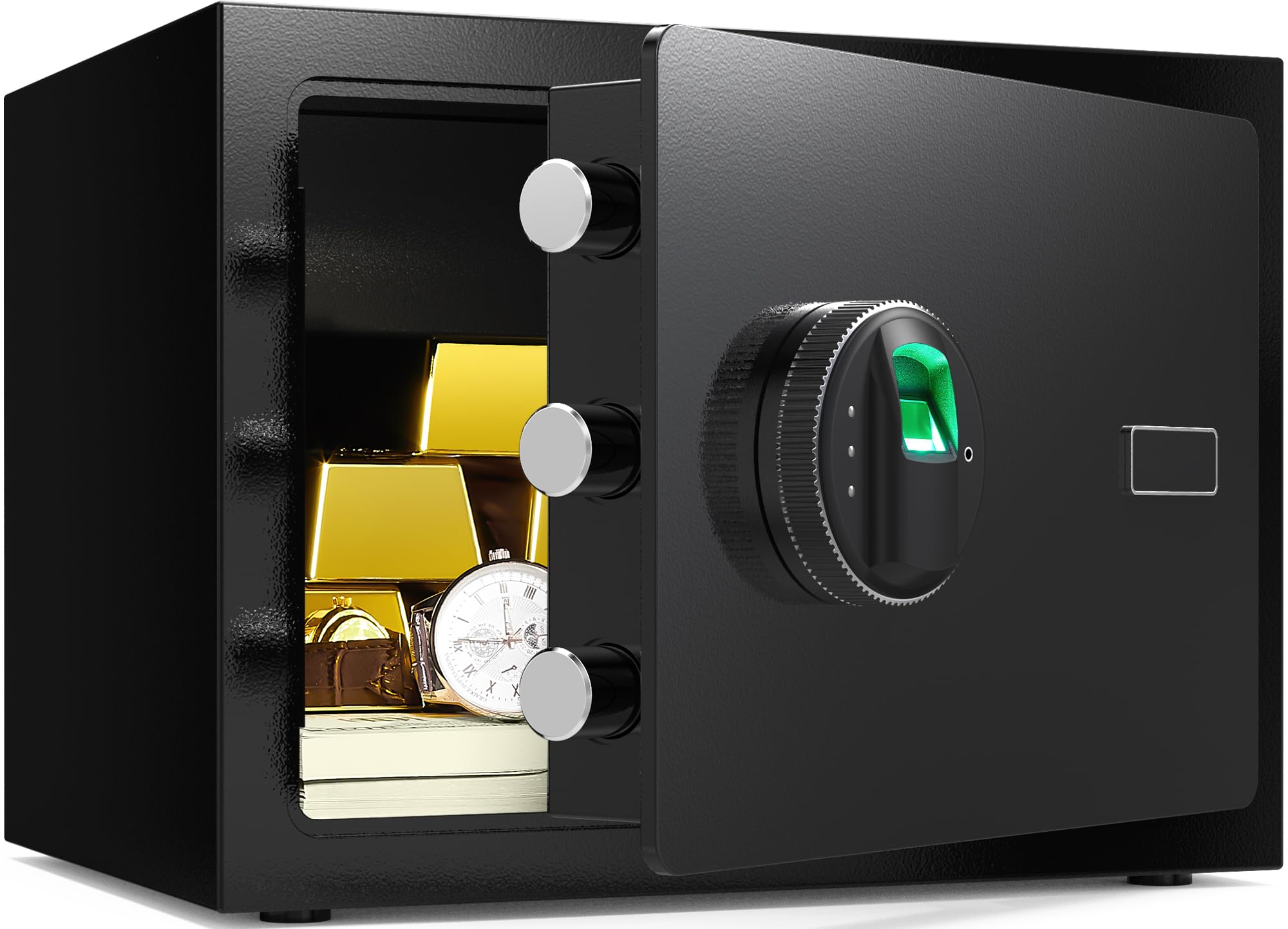 Marcree 0.6 Cub Small Safe, Money Safes with Fingerprint Lock, Fingerprint Safe Box Fireproof Waterproof with 3 Locking Bolts, Security Small Safes for Home Firearm Money Valuables Documents, Black-New Condition