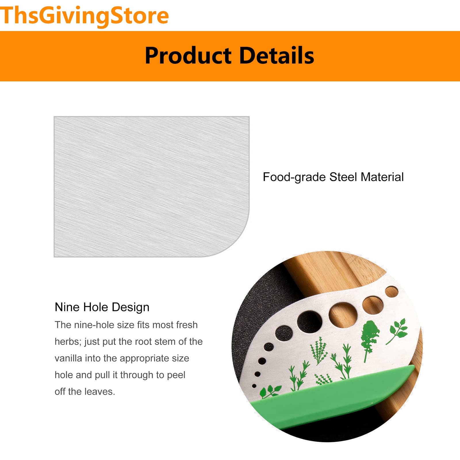 9 Holes Herb Leaf Stripper Tool, 304 Stainless Steel Kitchen Herb Leaf Stripping Tool, Fresh Herb Chopper, Remover Leaf Tool For
