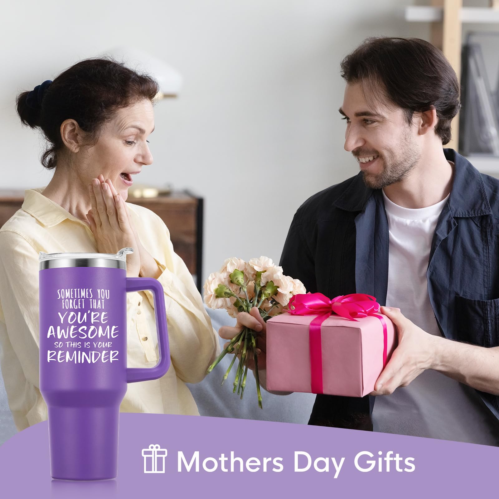 NOWWISH Gifts for Women, Sometimes You Forget You re Awesome 40 oz Tumbler with Handle and Straw, Birthday Gifts for Her Mom Wi