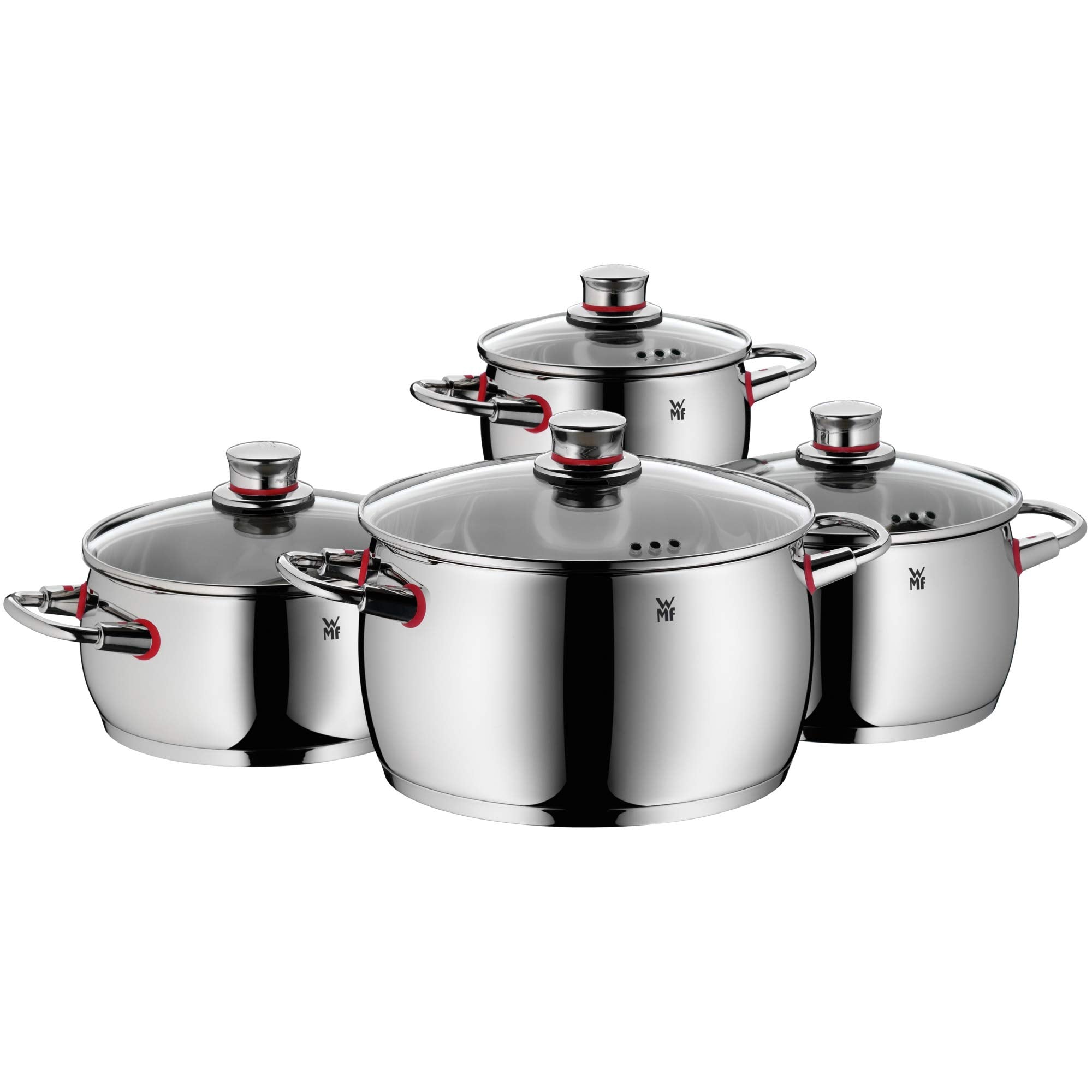 WMF cookware Set 4-Piece Quality One Vapor Hole Glass lid Cromargan Stainless Steel Brushed Suitable for All Stove Tops Includin