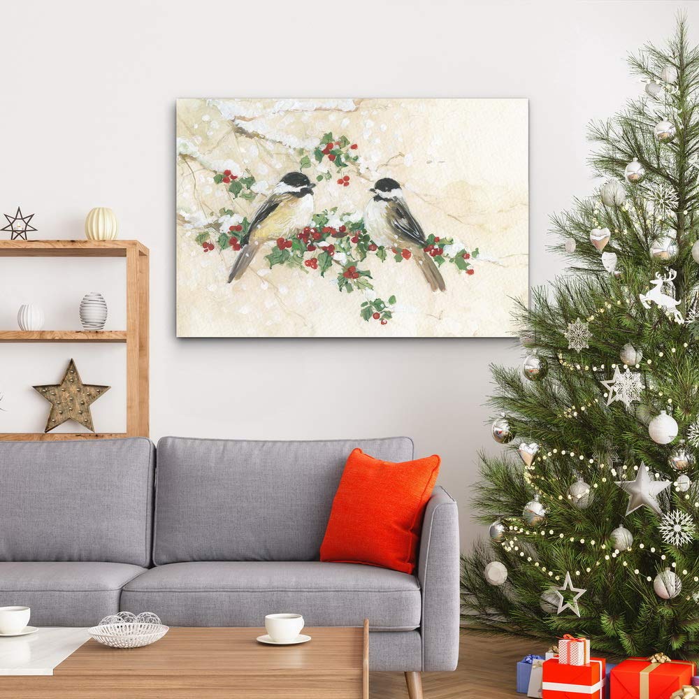 Renditions Gallery Canvas Nature Wall Art Modern Paintings Decorations Peaceful Winter Chickadees Abstract Wall Hanging Glam Art