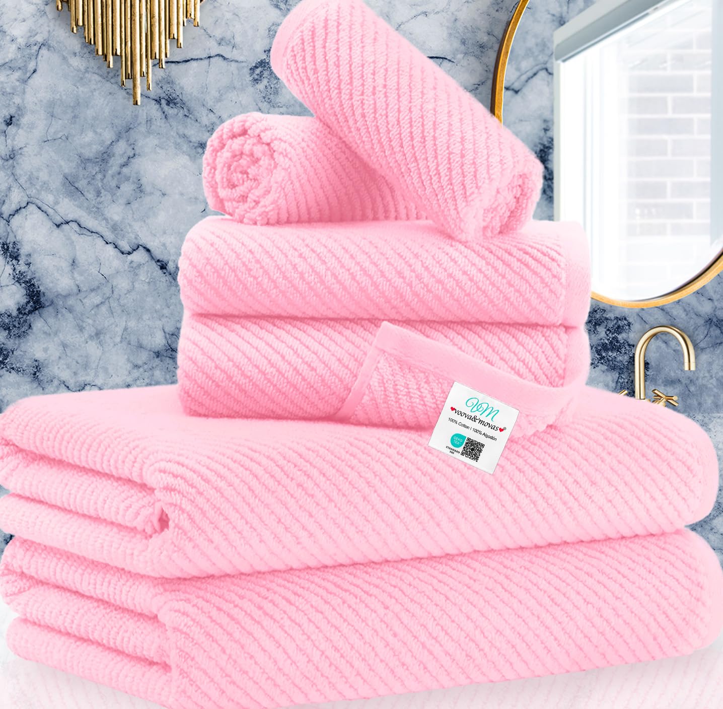 Green Towels For Bathroom - 100% Cotton | Quick Dry | Lightweight | Thick | Soft, 6 Piece Towel Set, 2 Large Bath Towels 30X56,