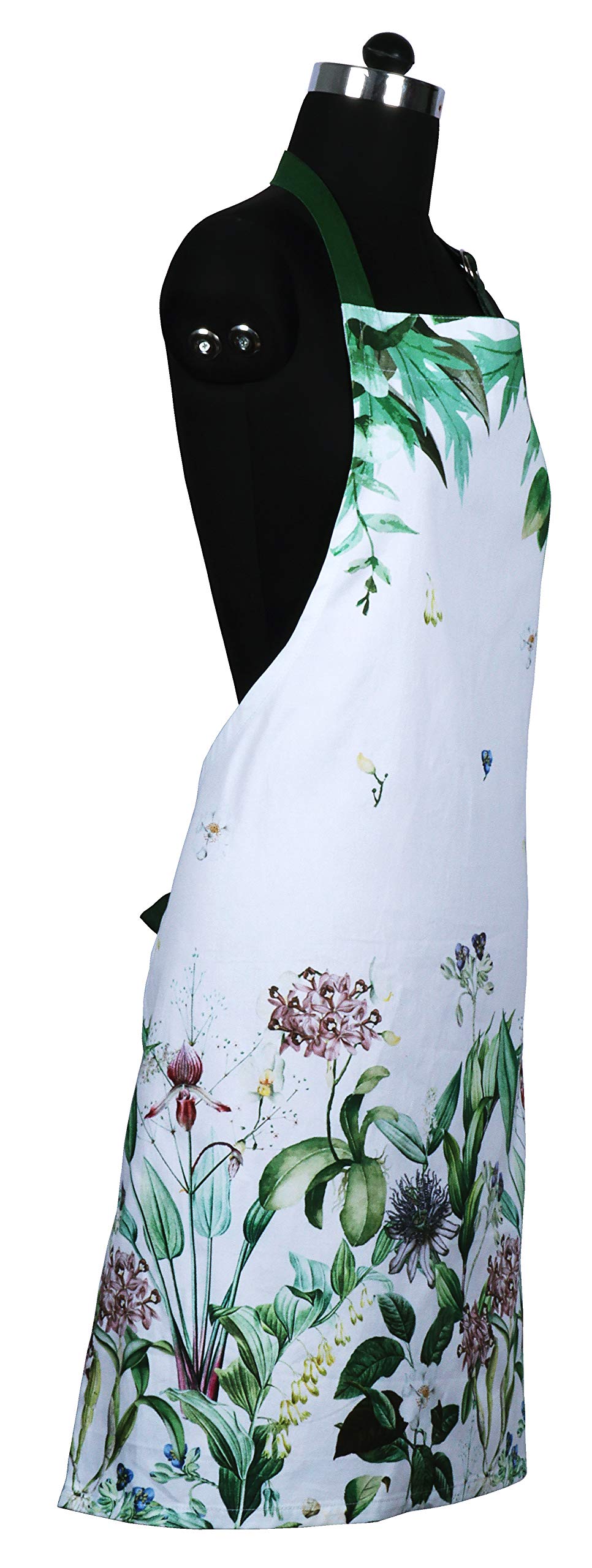 Amour Infini Cotton Kitchen Aprons With Adjustable Strap & Waist Ties For Baking Cooking Gardening Spring Apron (Floral Shrubs-