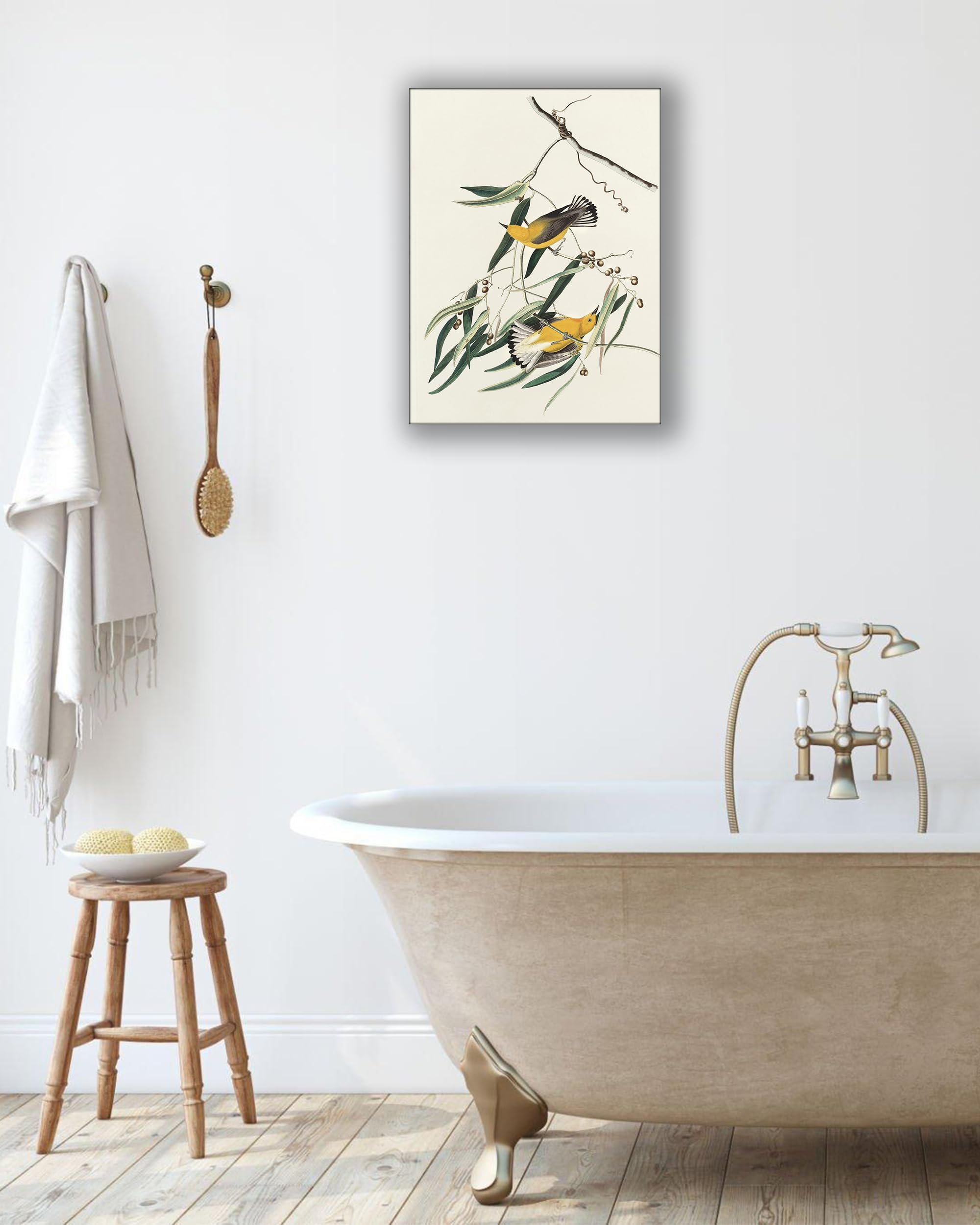 Upwoigh Bathroom Wall Art Decor, Yellow Bird Wall Art-Hummingbird Pictures For Wall, Waterproof Wood Framed Canvas Wall Art Anim