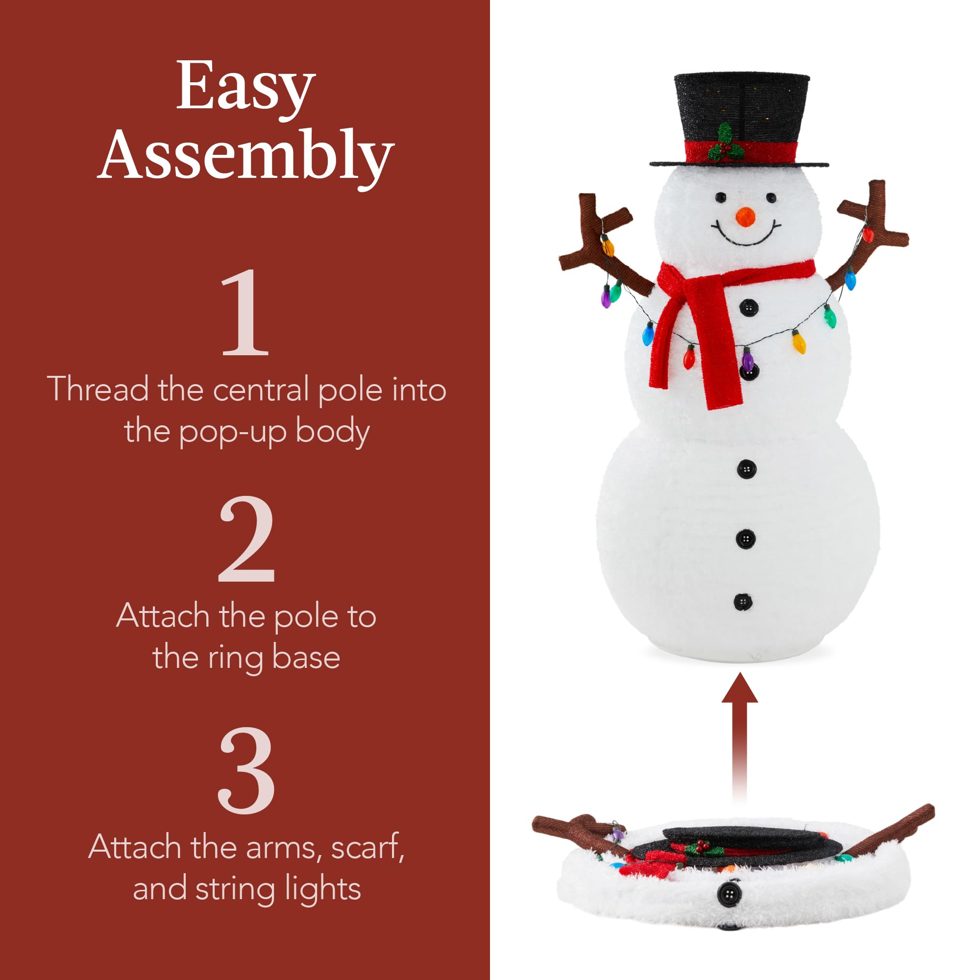 Best Choice Products 3ft Lighted Pop-Up Snowman, Large White Outdoor Christmas Holiday Decoration w/ 100 LED Lights, Hat, Scarf,
