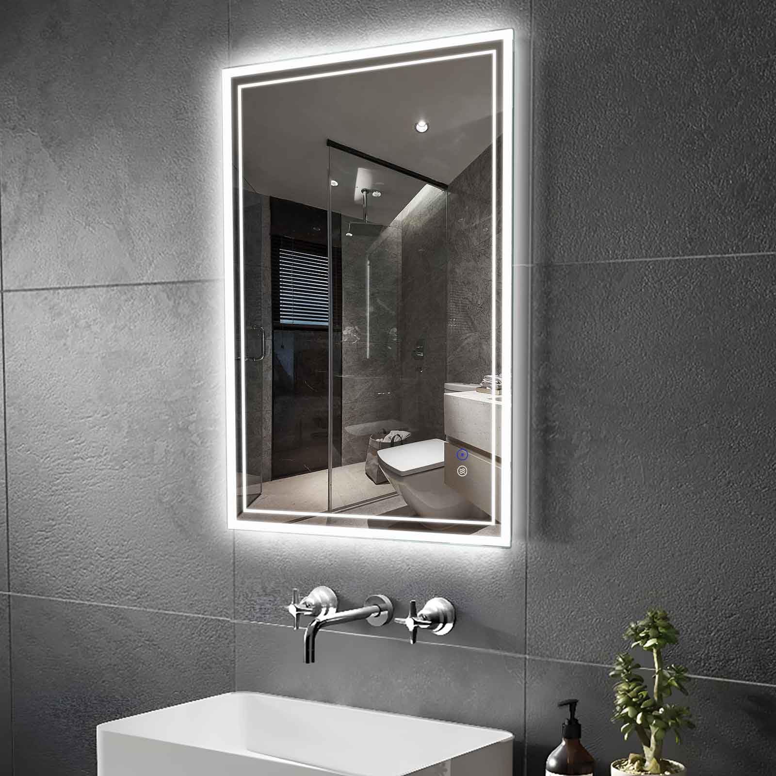 Elefloom Led Bathroom Mirror, 28X20 Inch Front And Backlit Lighted Vanity Mirror, Anti-Fog Dimmable 3 Colors Cri>90 Wall Mounted