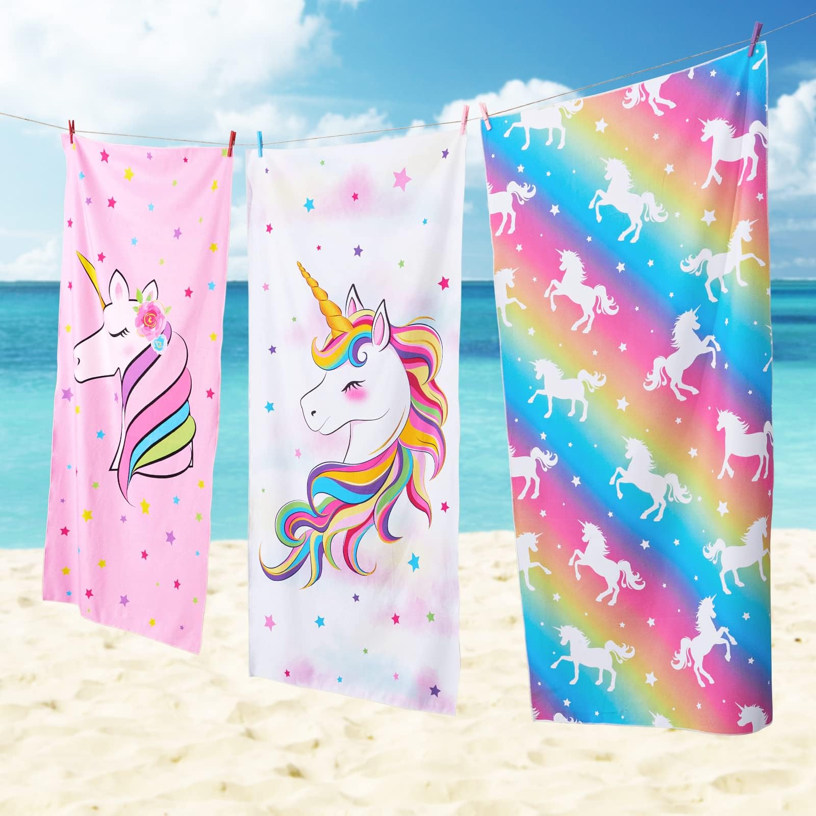 Wernnsai Unicorn Beach Towel - 30    X 60    Pink Polyester Camping Towels For Girls Kids Quick Dry Ultra Absorbent Super Soft B