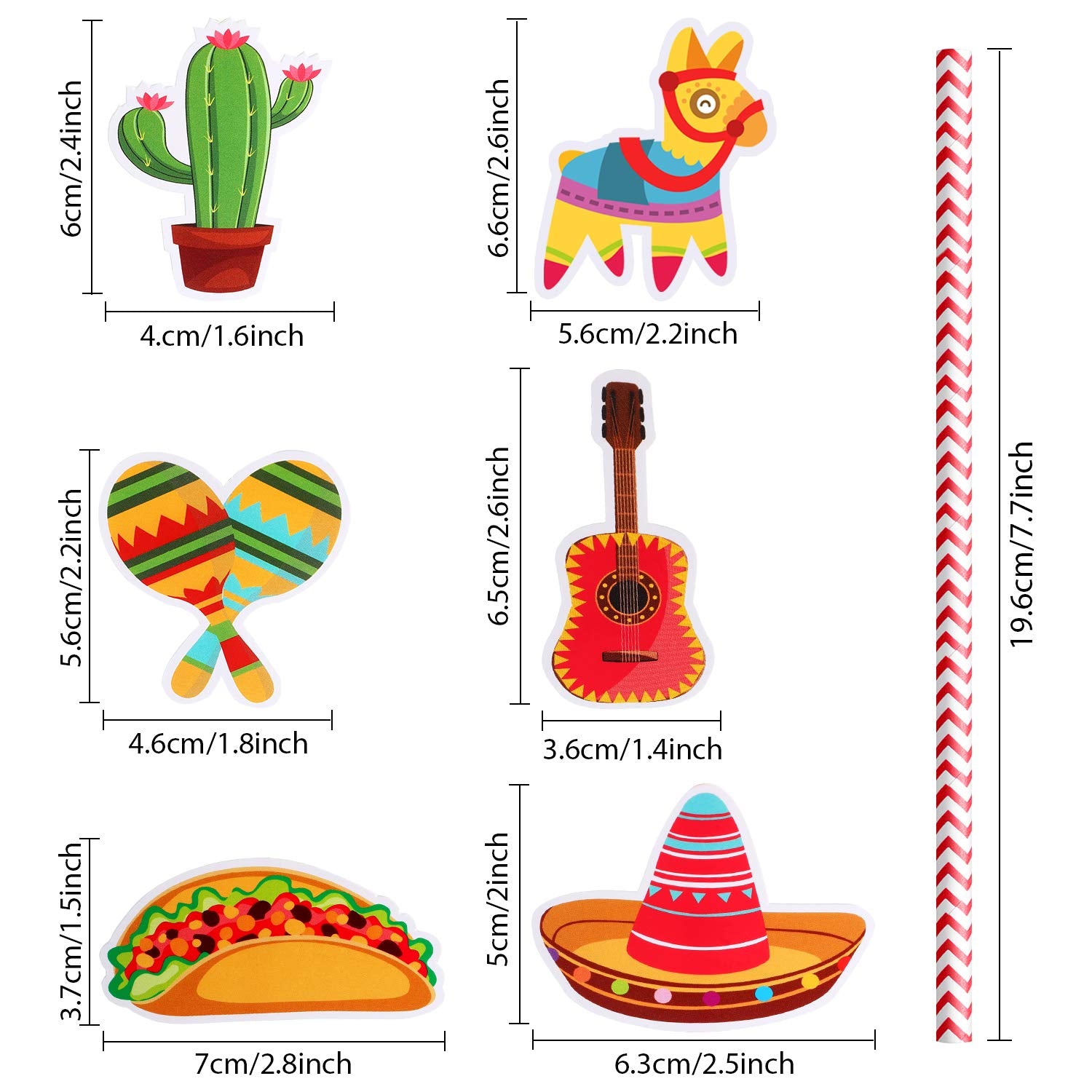 Blulu 72 Pieces Cinco De Mayo Fiesta Paper Striped Straws Mexican Straws For Fun Fiesta Taco Party Supplies, Luau Event Photo Pr