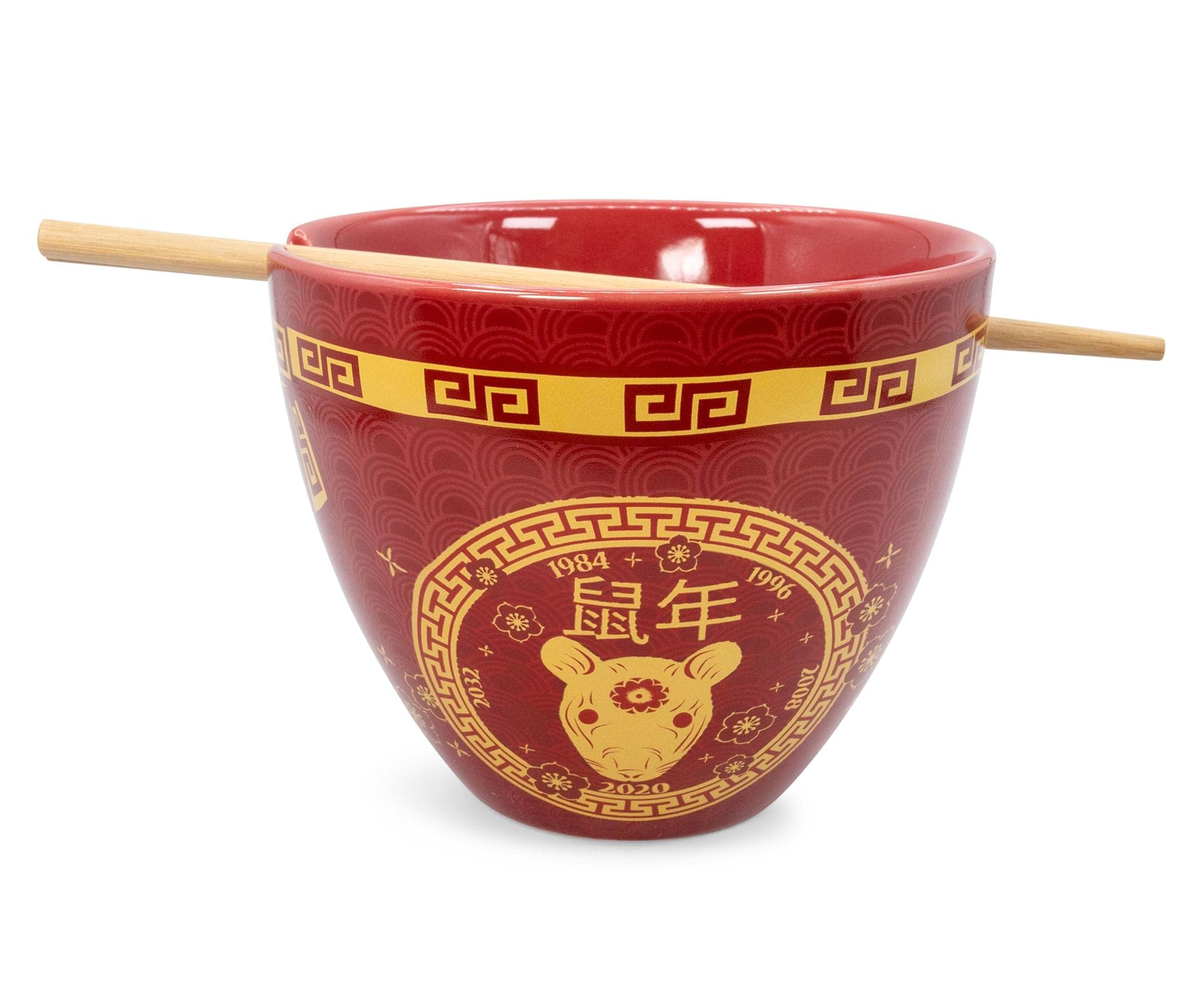 Boom Trendz Year Of The Rat Chinese Zodiac Ceramic Dinnerware Set | Includes 16-Ounce Ramen Noodle Bowl And Wooden Chopsticks As