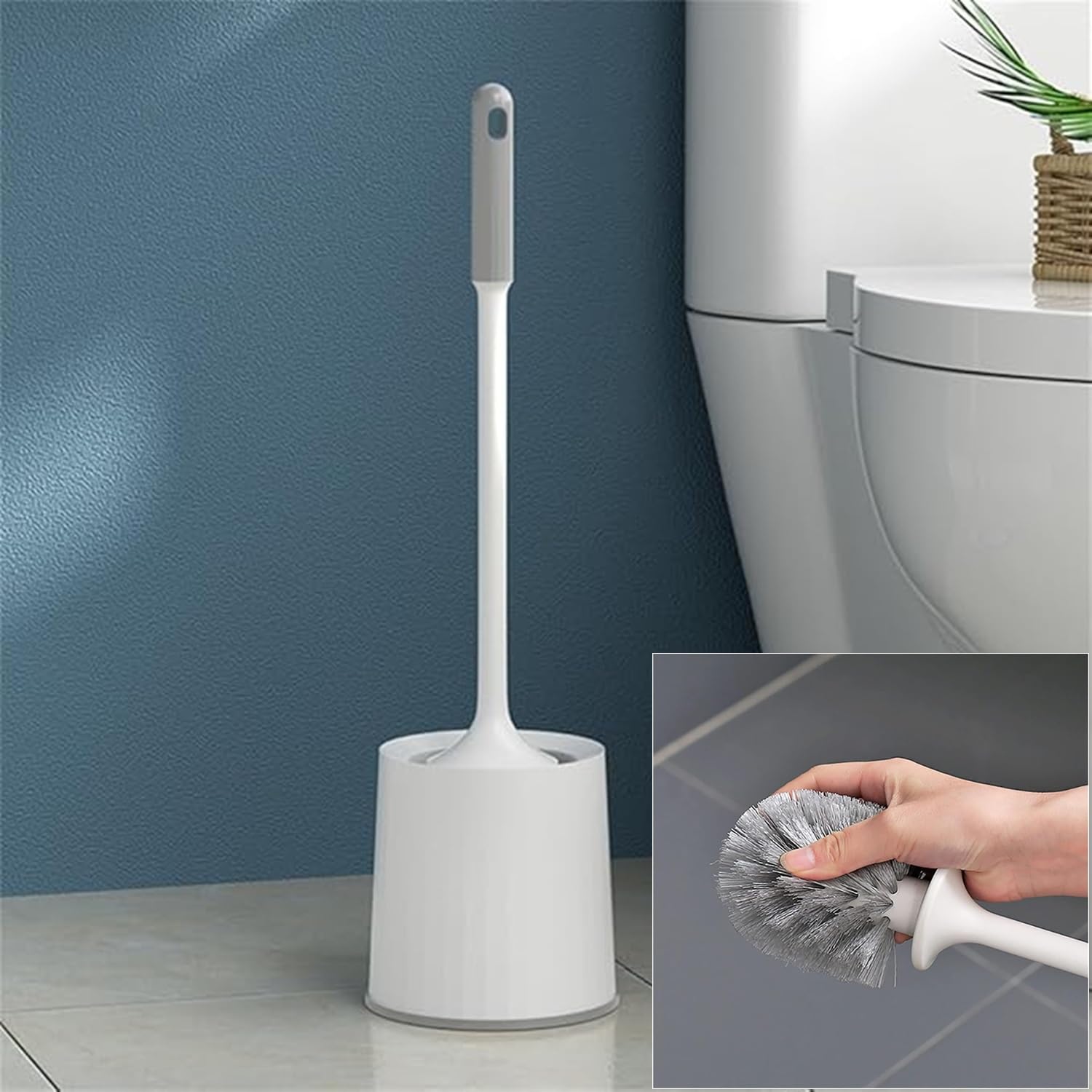 Toilet Cleaning Brush And Holder Set Free Stand Long Handle Bathroom Sleek Toilet Bowl Cleaner Brush With Stand, Pot Commode Bat