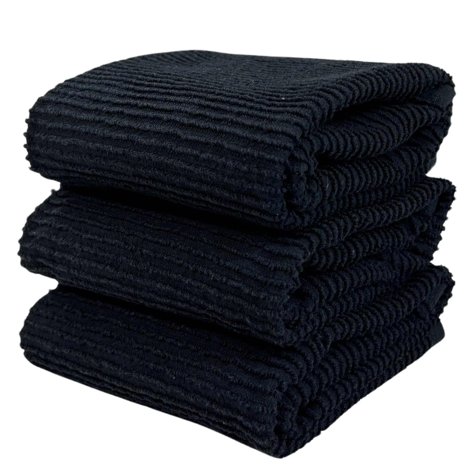 Serafina Home Oversized Solid Color Black Kitchen Dish Towels: 100% Cotton Cloth Soft Cleaning Drying Absorbent Ribbed Terry Loo