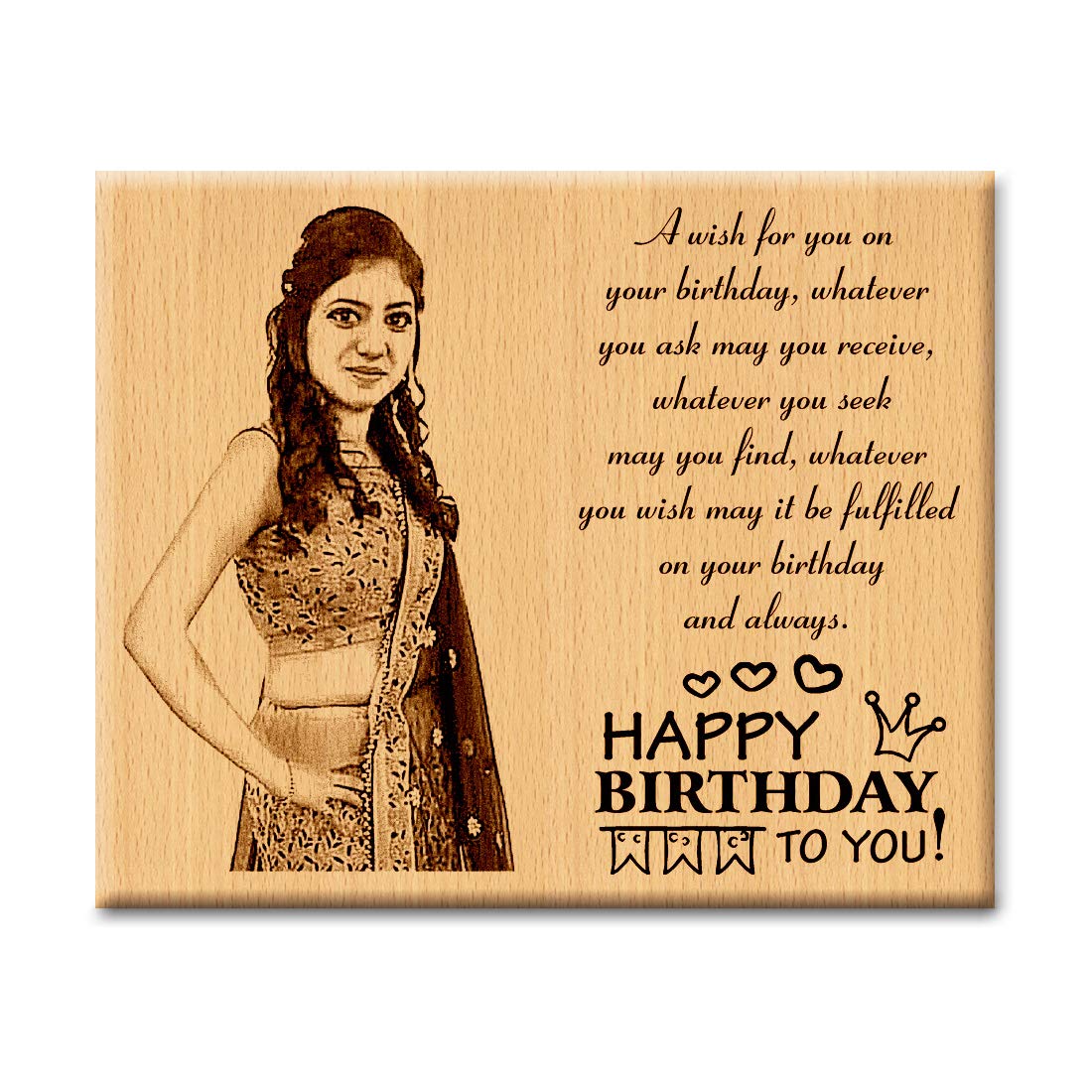 Incredible Gifts India Customized Wooden Happy Birthday Frame Gifts For Girlfriend And Boyfriend (10 X 8 Inch), Wall Mount Recta