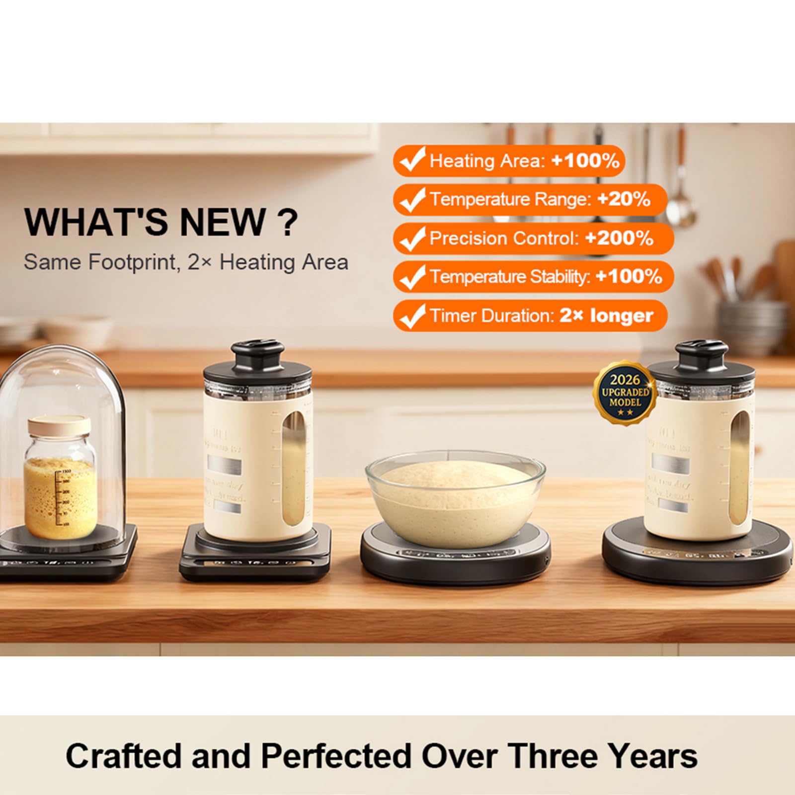 Sourdough Starter Warmer with Larger Glass Dome Set - Precision 1? Temp Control (70-100?), 12H Timer, Auto On/Off, for Reliable